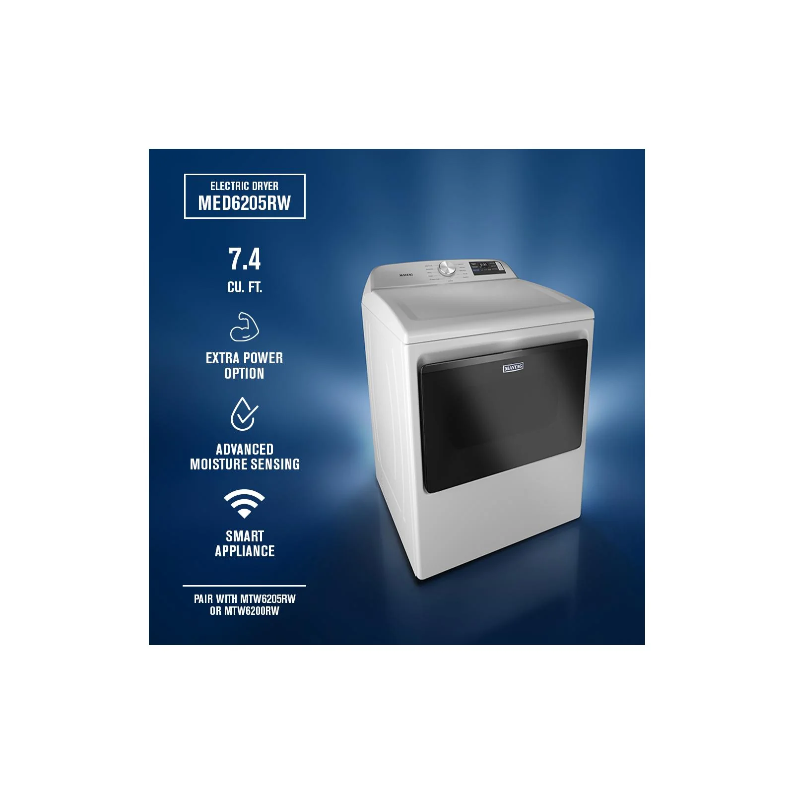 Maytag White Smart Electric Dryer (7.4 Cu. Ft.) with Extra Power Option - YMED6205RW - Image 11