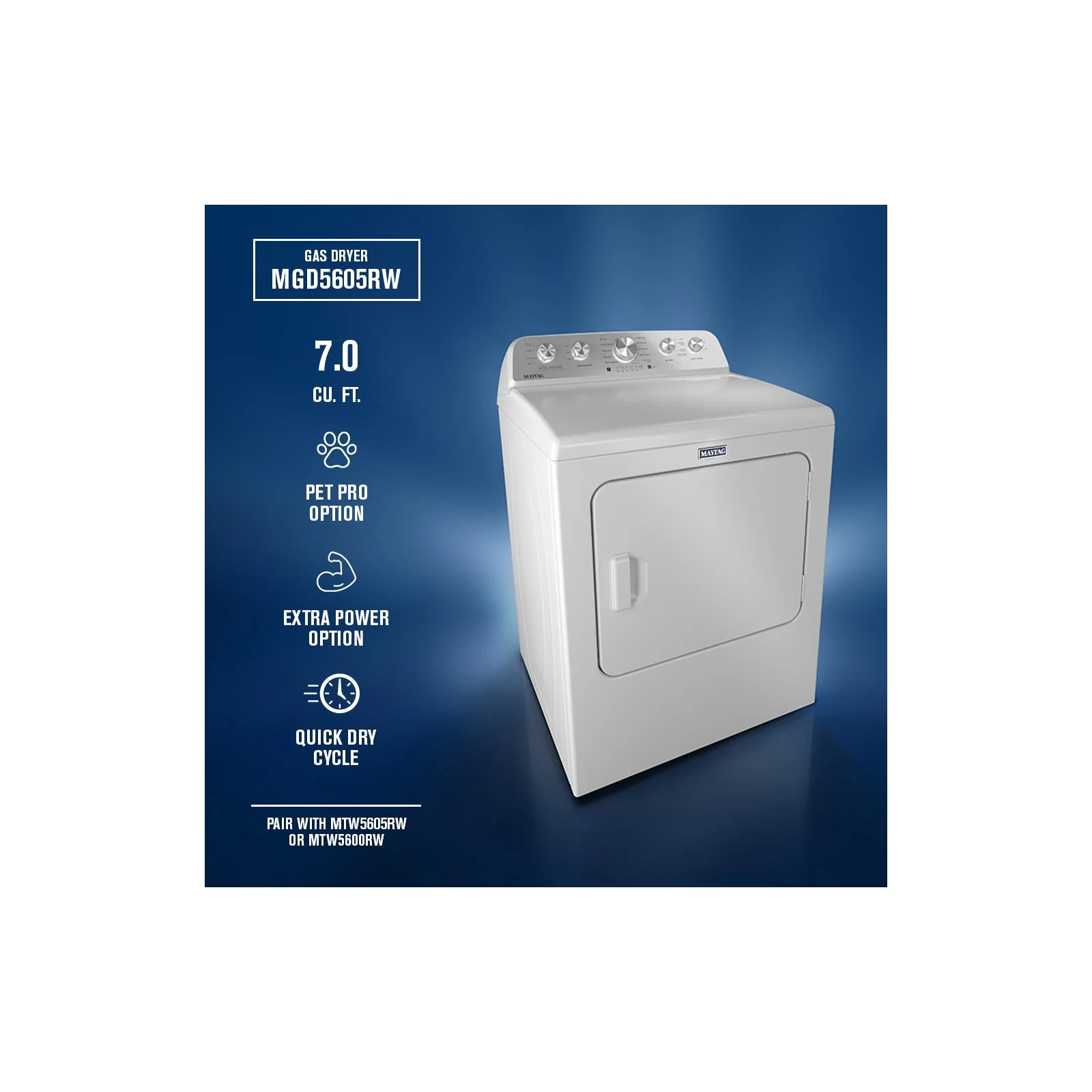 Maytag White Steam Gas Dryer (7.0 Cu. Ft.) with Pet Pro Option - MGD5605RW - Image 11