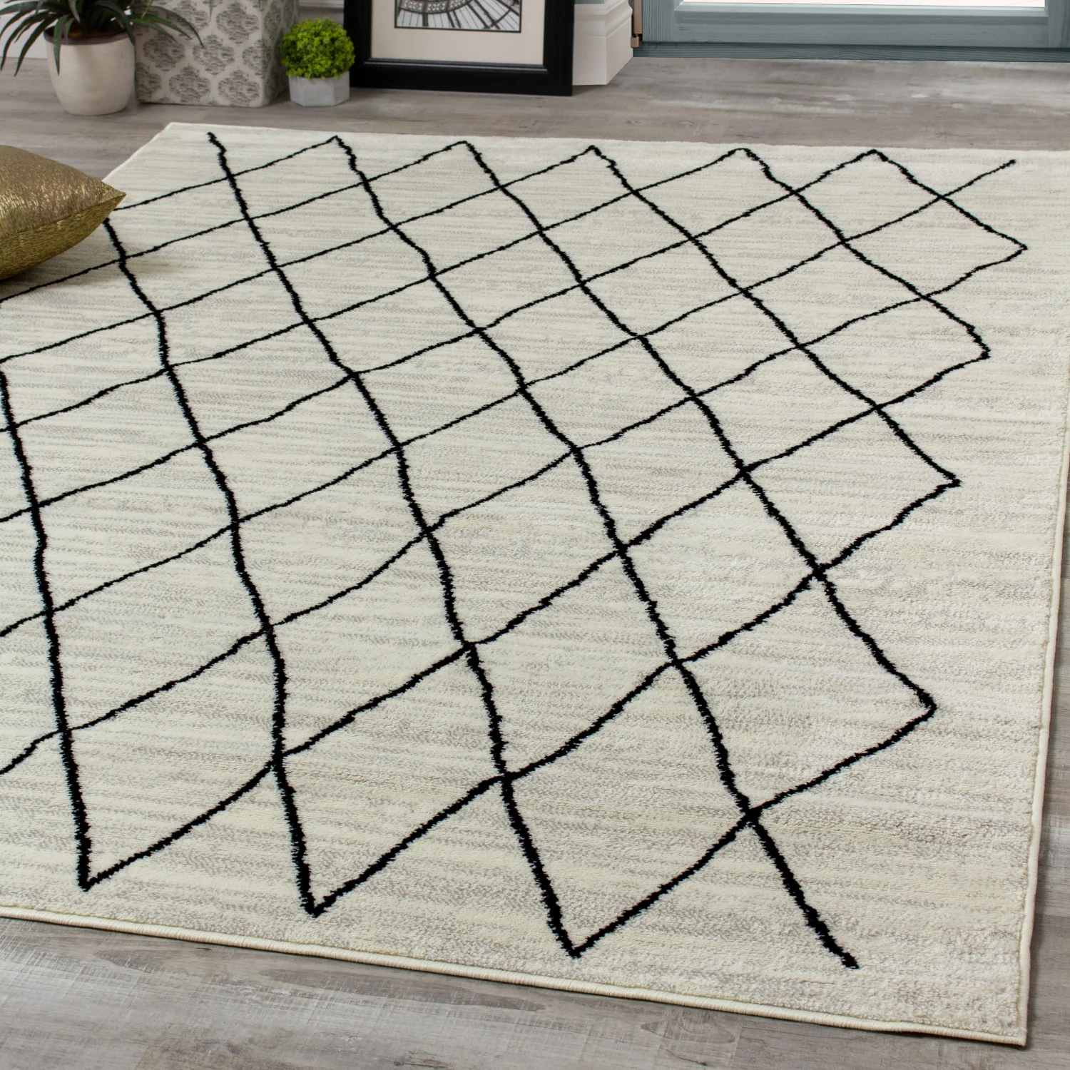 Meridian Pen-Drawn Trellis Lines Area Rug - 5' X 8' - Grey - Image 2