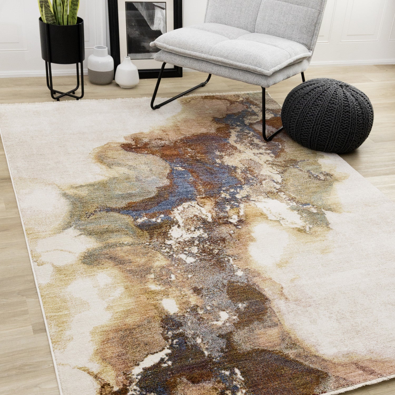 Micah Modern Galaxy Area Rug - 8' X 11' - Cream/Grey/Blue - Image 2
