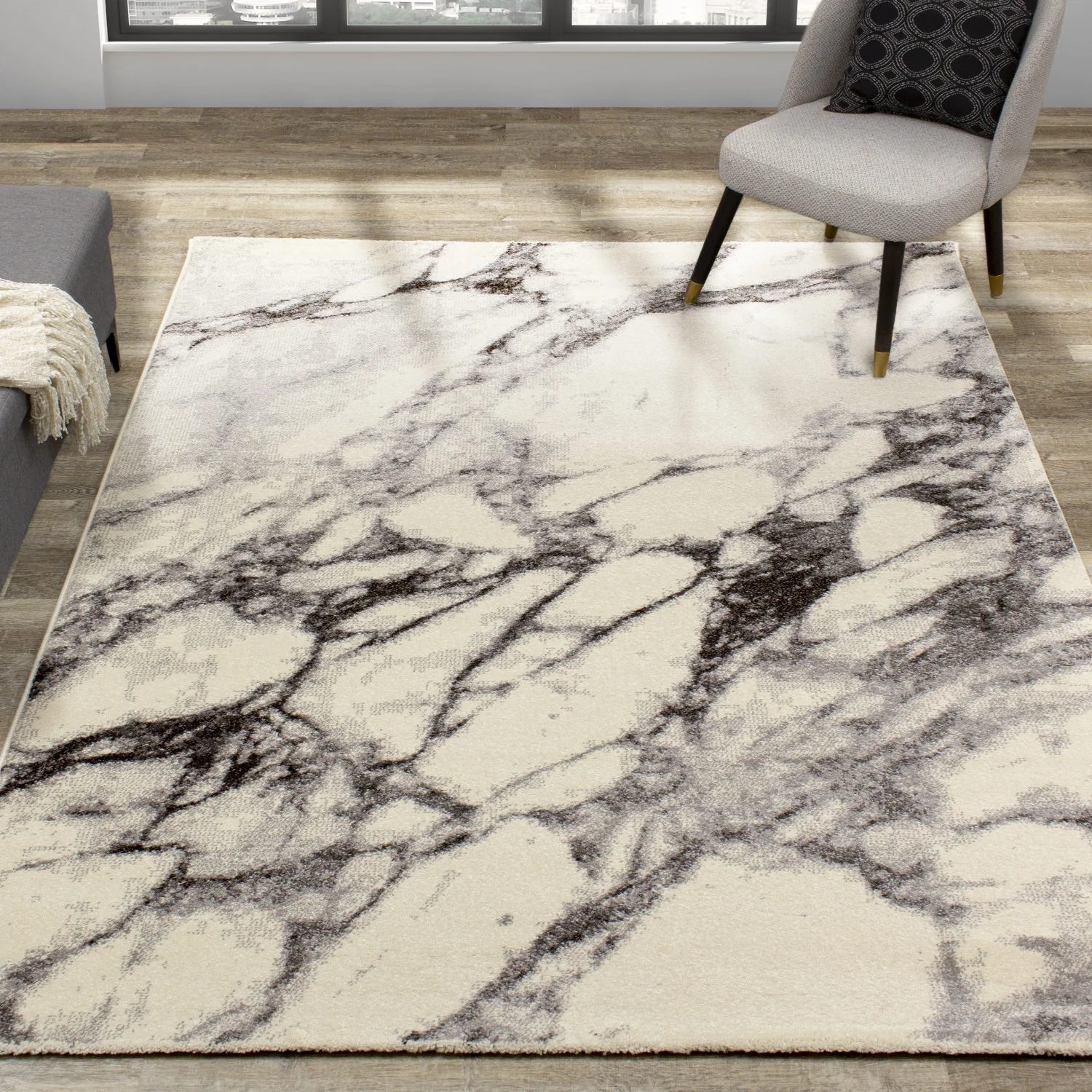 Mirza Marble Profile Area Rug - 5' X 8' - Cream/Grey - Image 2