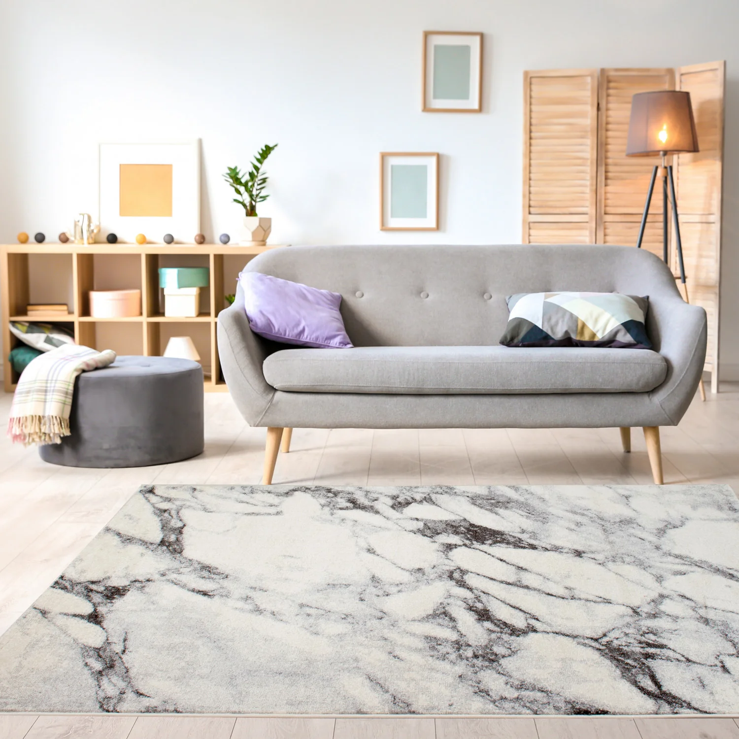 Mirza Marble Profile Area Rug - 8' X 11' - Cream/Grey - Image 3