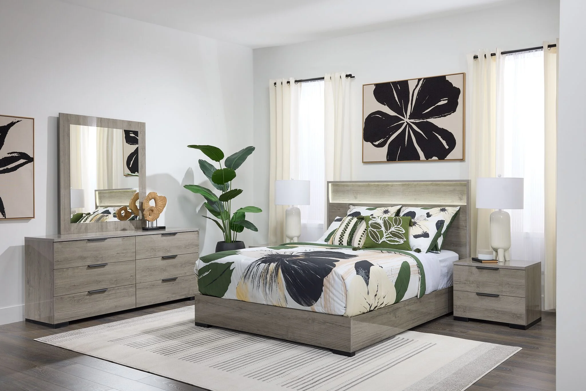 In Full Bloom - Monaco 6 - Piece Queen Bedroom Set - Grey - Image 2