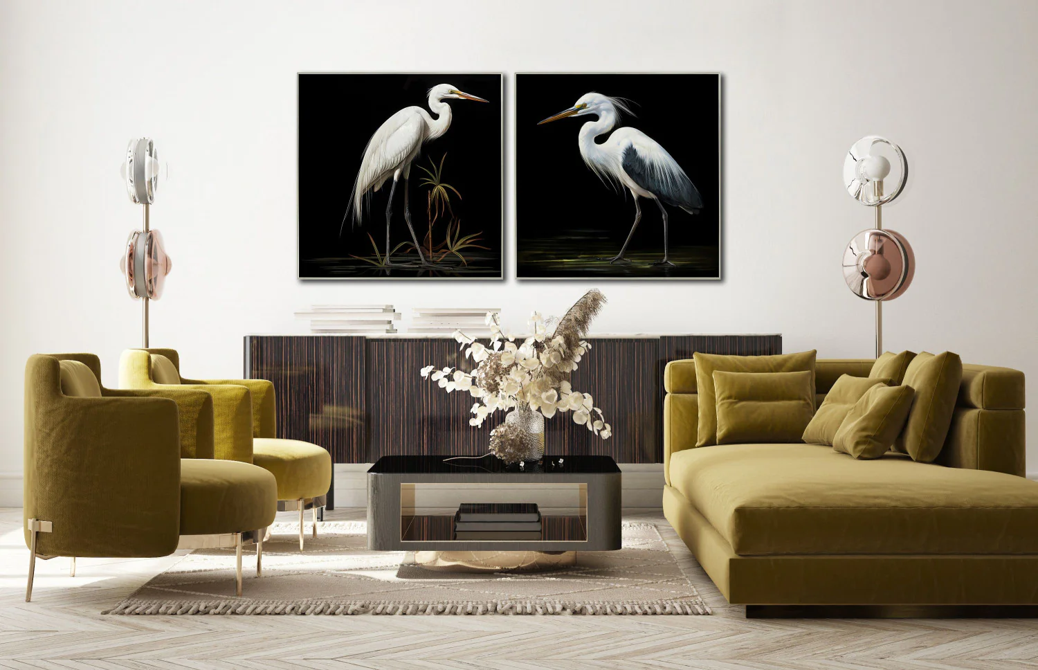 Moonlight Egret I Wall Art - Black/White - 32 X 32 - Image 2