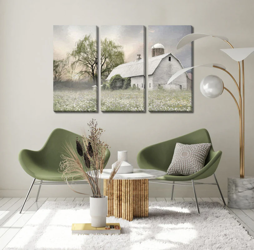 Morning on the Farm Wall Art - Green/White - 45 X 30 - Set of 3 - Image 2