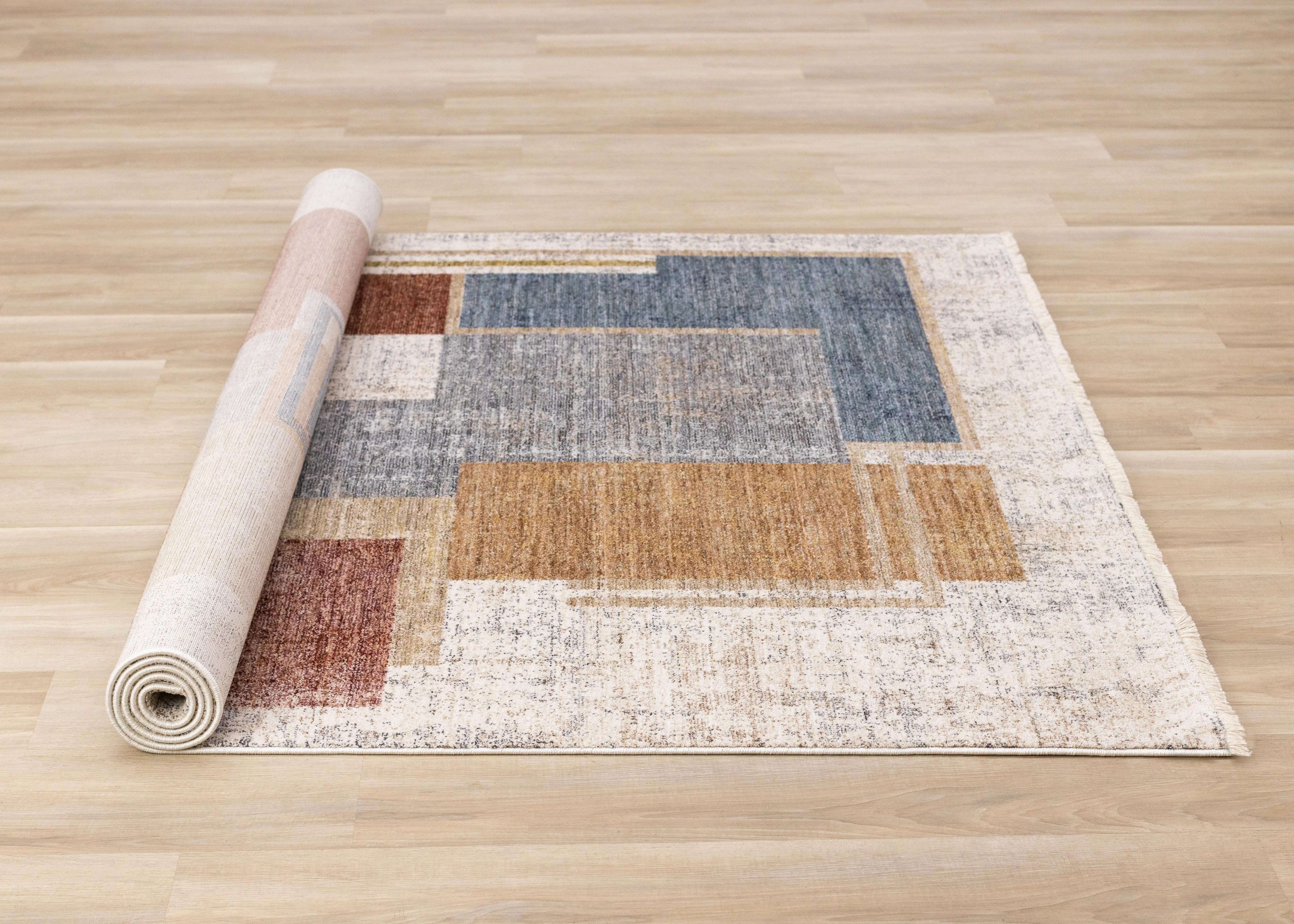 Muse 5'3" x 7'7" Layered Geometric Design Area Rug - Blue, Red, Orange - Image 8
