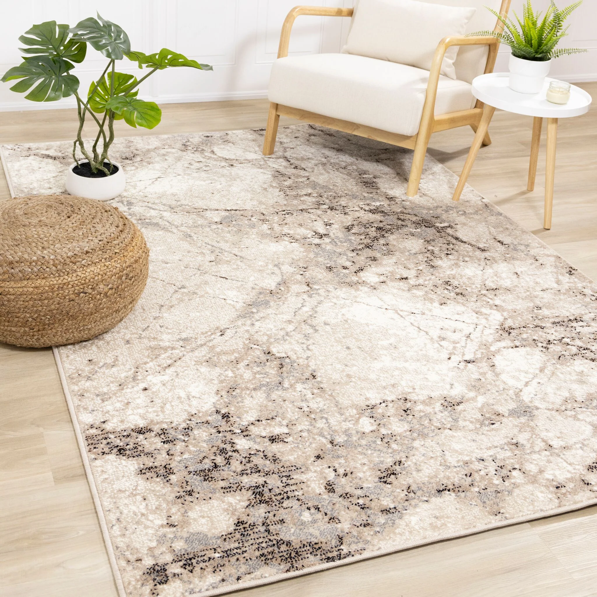 Natural Granite 5'3" x 7'7" Etched Stone Plush Area Rug - Beige - Image 2
