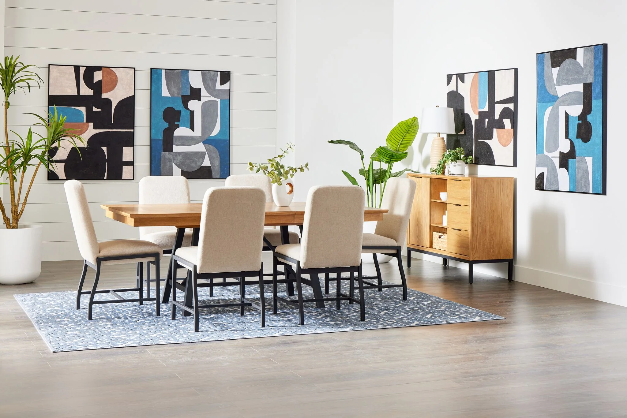 Feeling Connected - Newport 7-Piece Extendable Dining Set - Oak and Black - Image 2