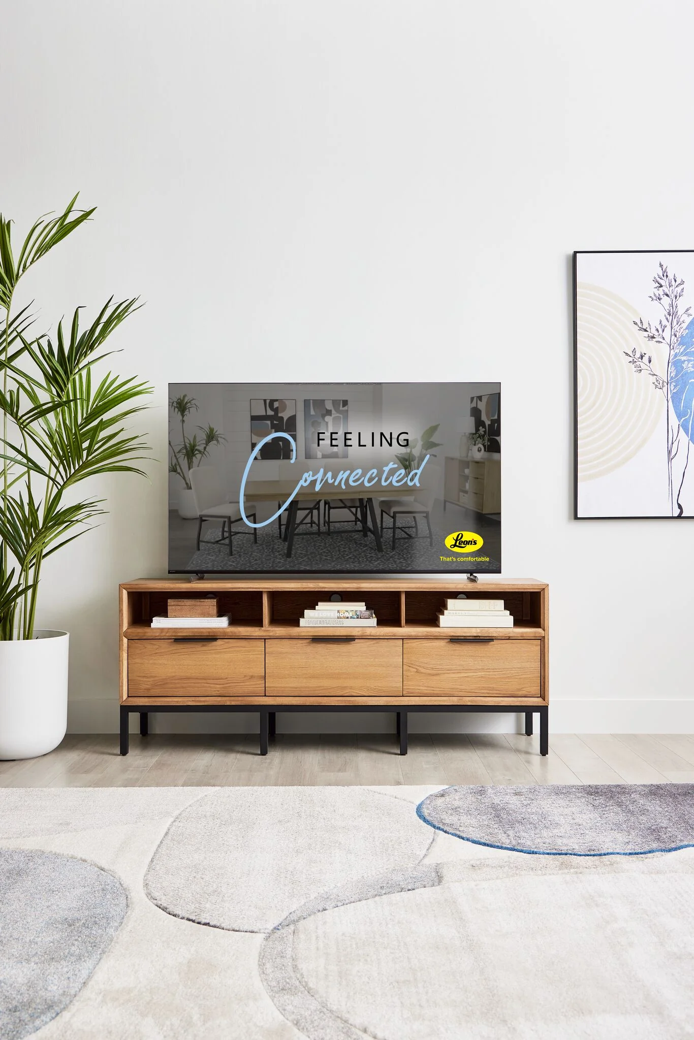 Feeling Connected - Newport 70" TV Stand - Oak and Black - Image 2