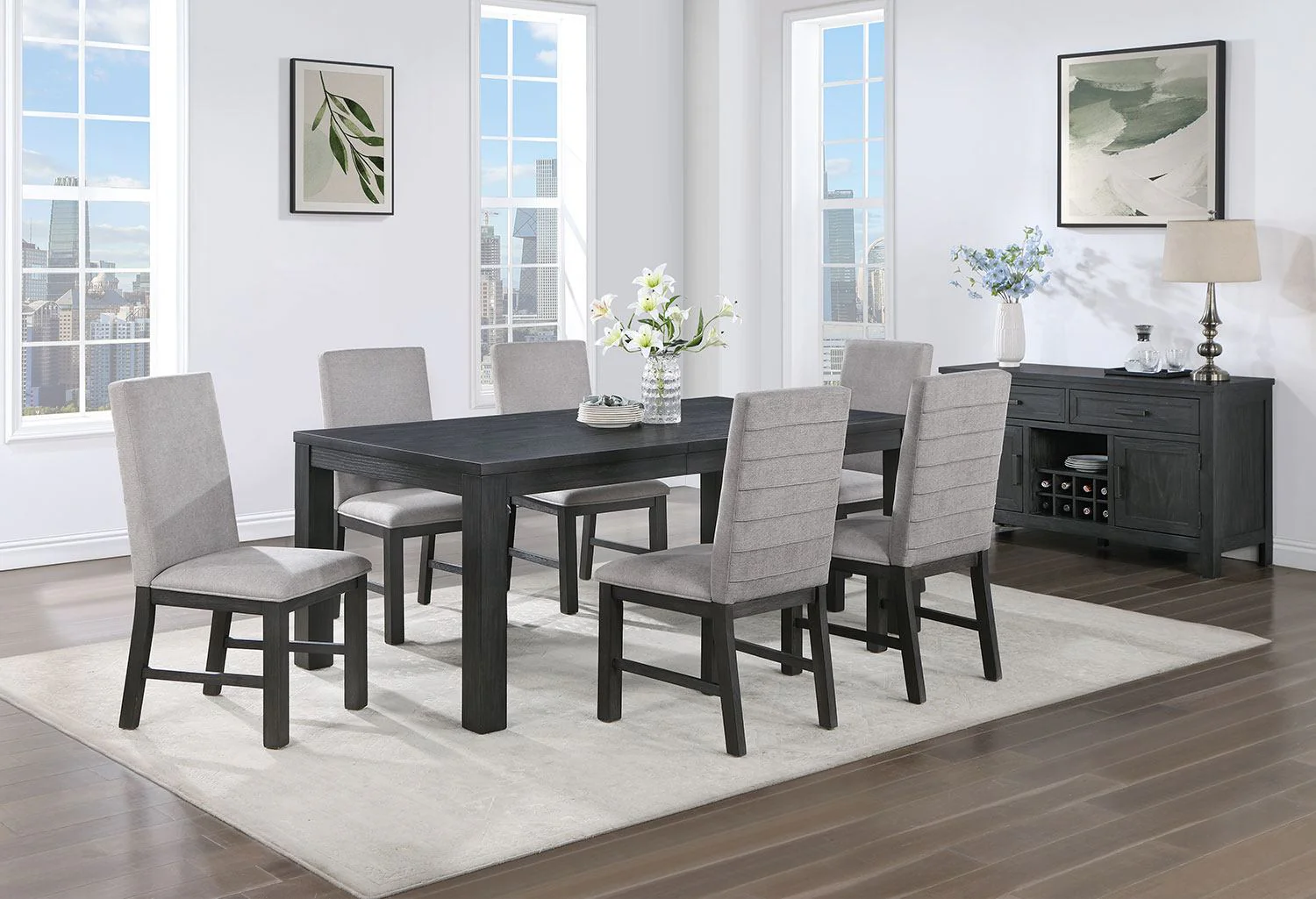 Nola 7-Piece Extendable Dining Set - Dark Grey - Image 2