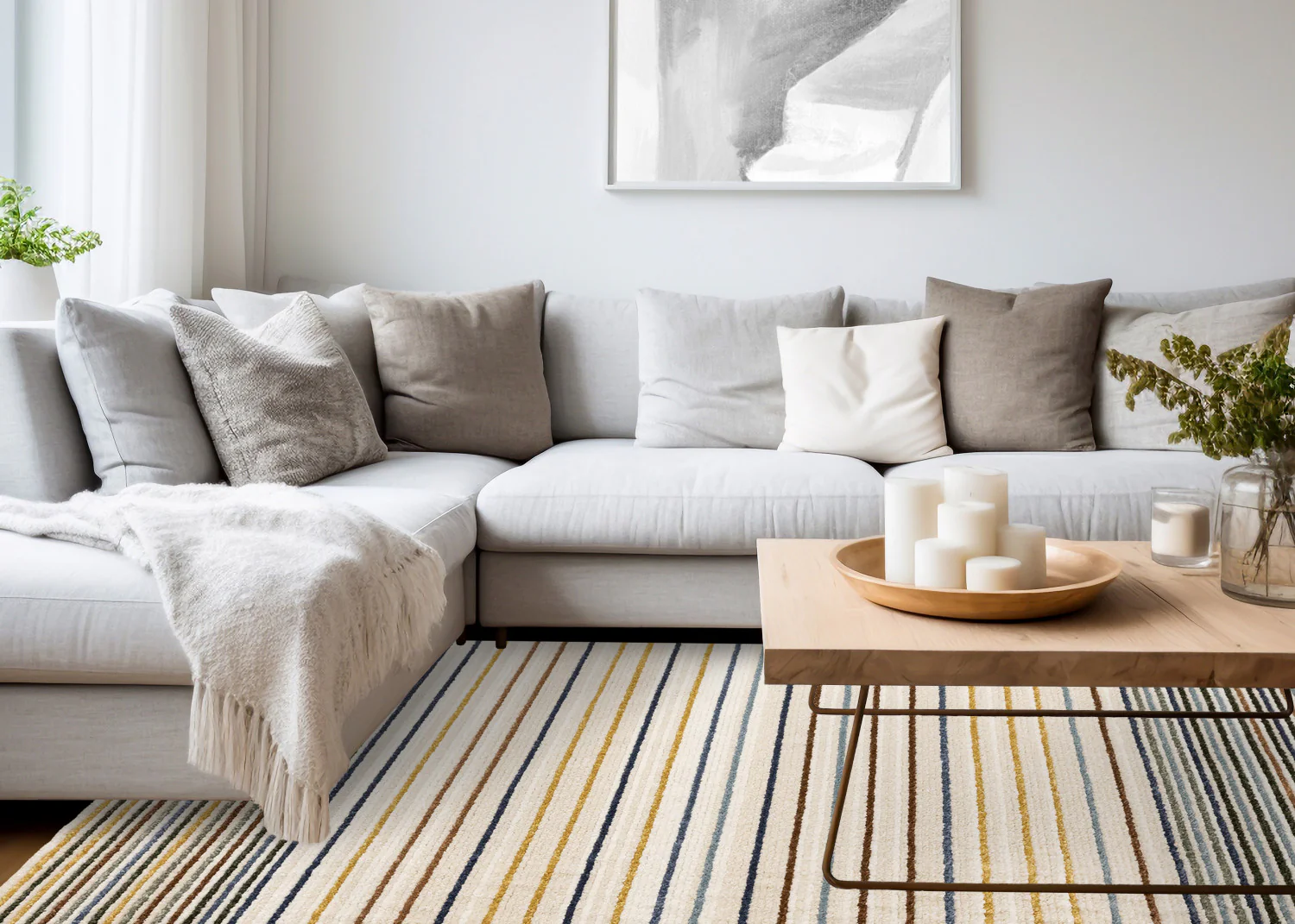 Nora Casual Contemporary Striped Area Rug - 8' X 11' - Cream/Blue/Yellow - Image 3