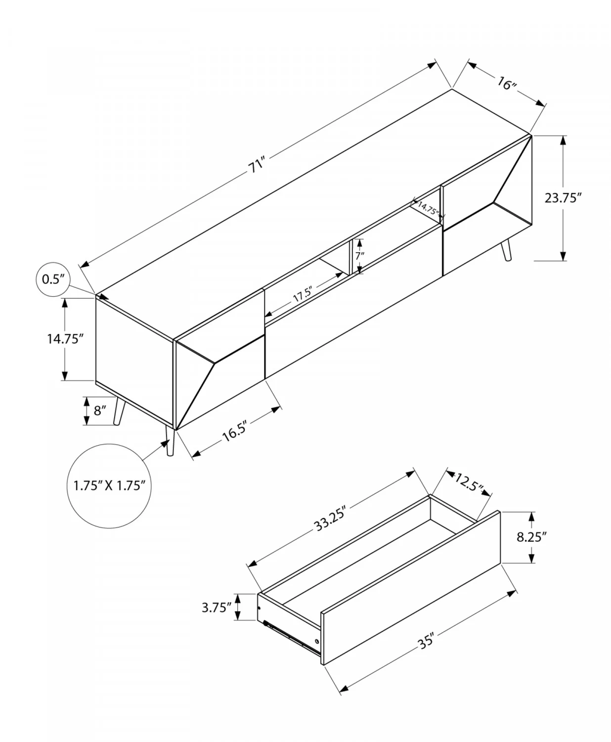 Norwood 71" TV Stand - Black - Image 3