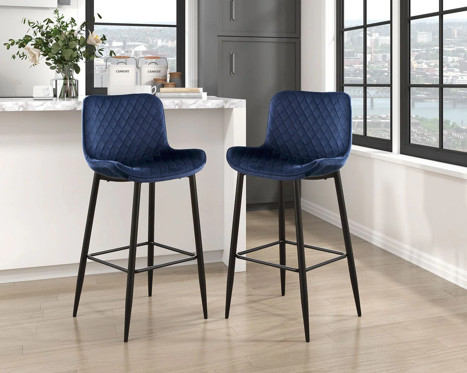 Nya Bar Stool - Blue - Set of Two - Image 2