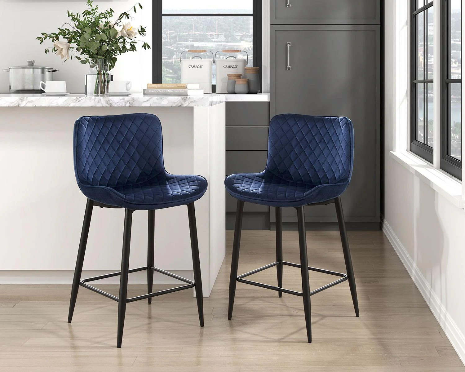Nya Counter Stool - Blue - Set of Two - Image 2