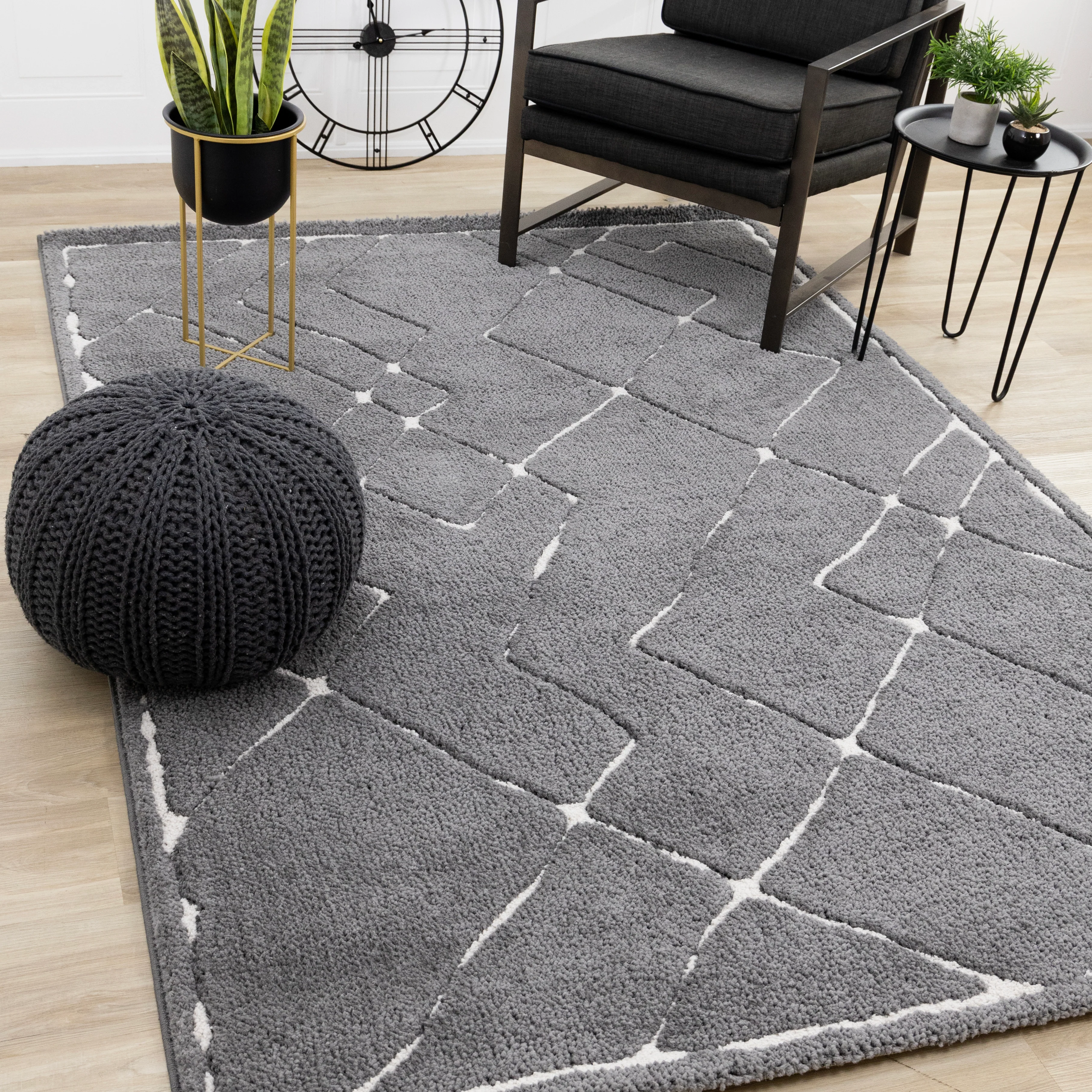 Obsidian 7'10" x 10'6" Broken Lattice Area Rug - Grey, White - Image 2