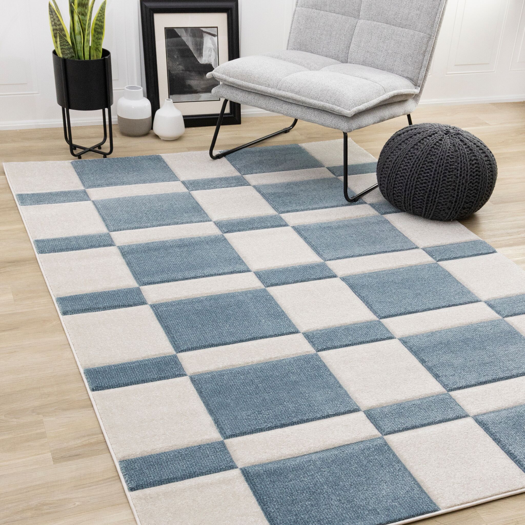 Ocean Blocks 7'10" x 10'6" Banded Rectangle Area Rug - Blue, White - Image 2