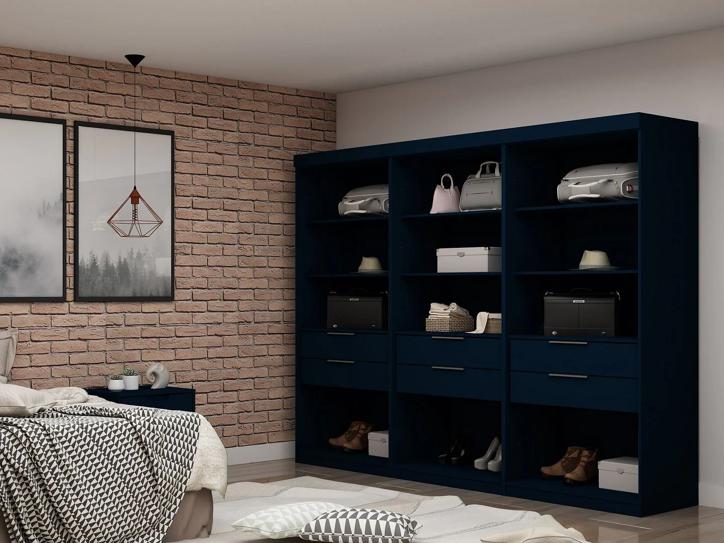 Oulu 3-Piece Open Sectional Wardrobe - Midnight Blue - Image 2