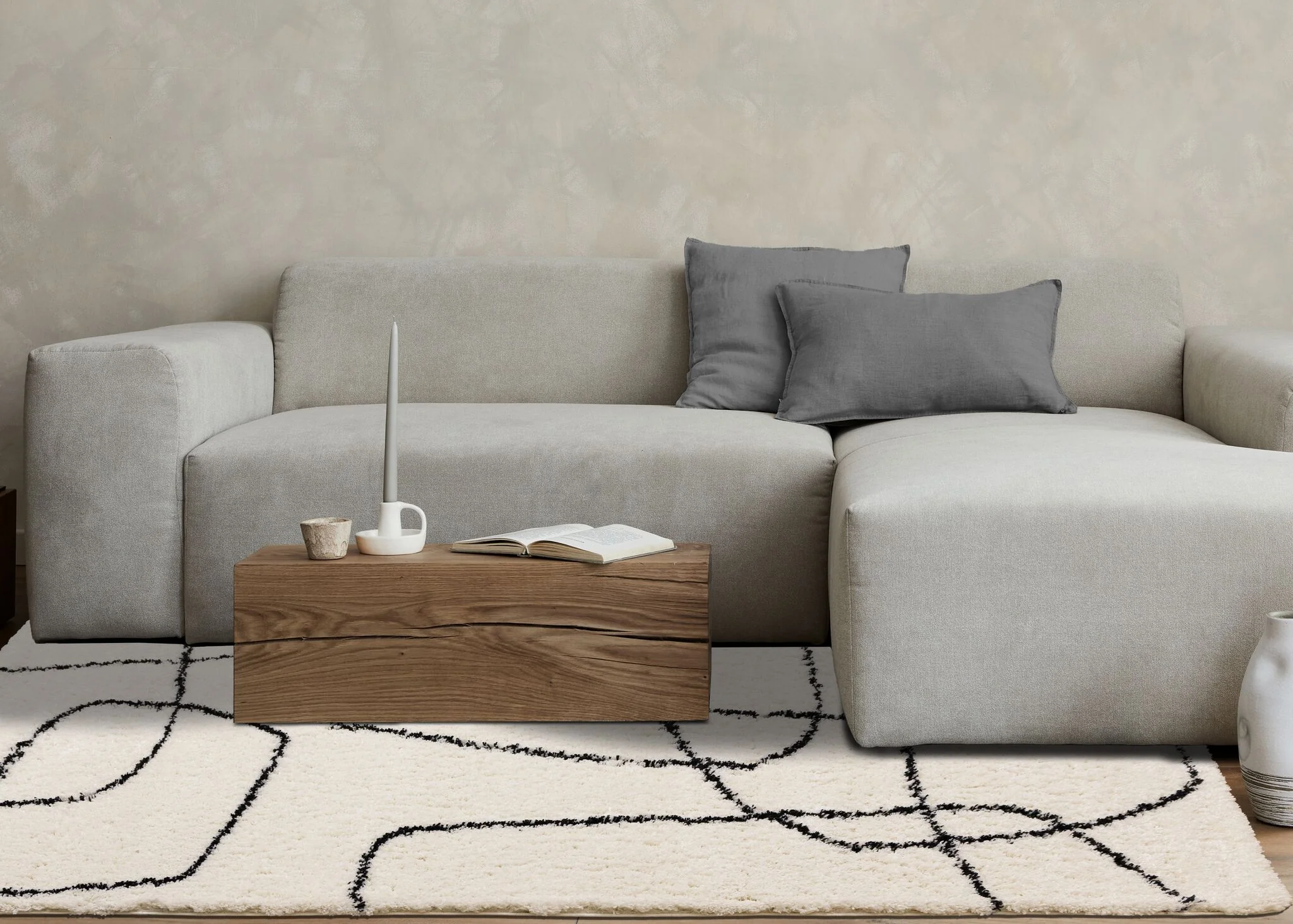 Pace 6'7" x 9'6" Outlinded Shapes Area Rug - Cream, Black - Image 3