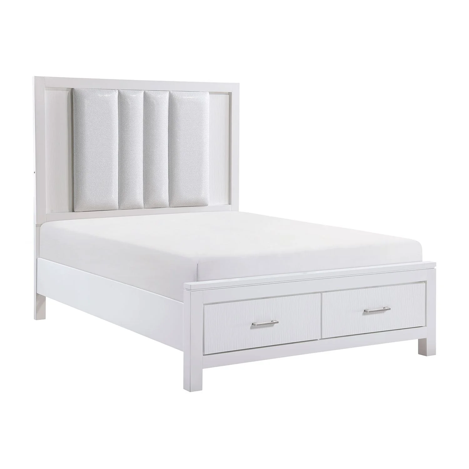 Paris 3-Piece Queen Storage Bed with LED Lighting - White, Silver - Image 3