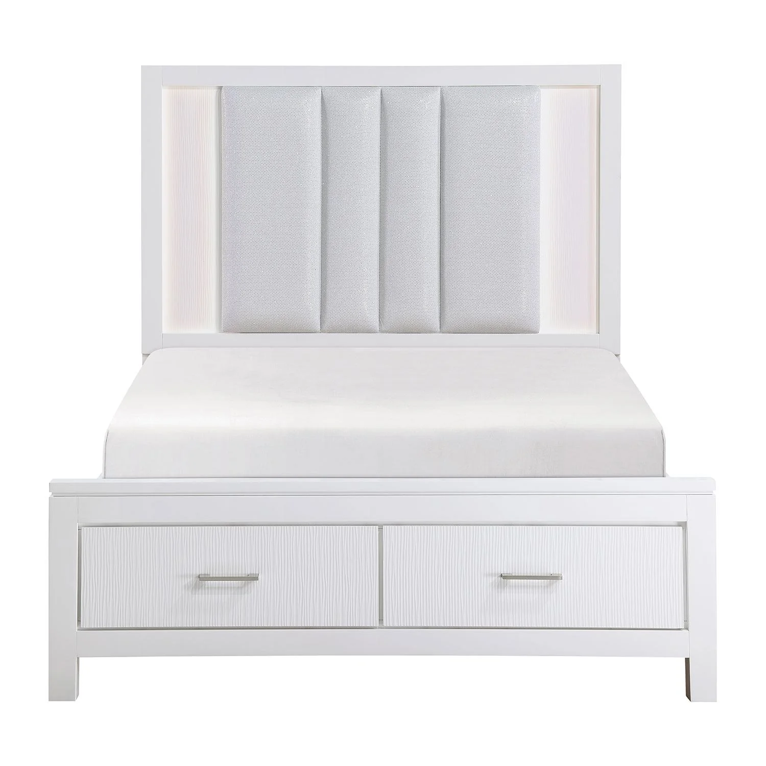 Paris 3-Piece Queen Storage Bed with LED Lighting - White, Silver - Image 4