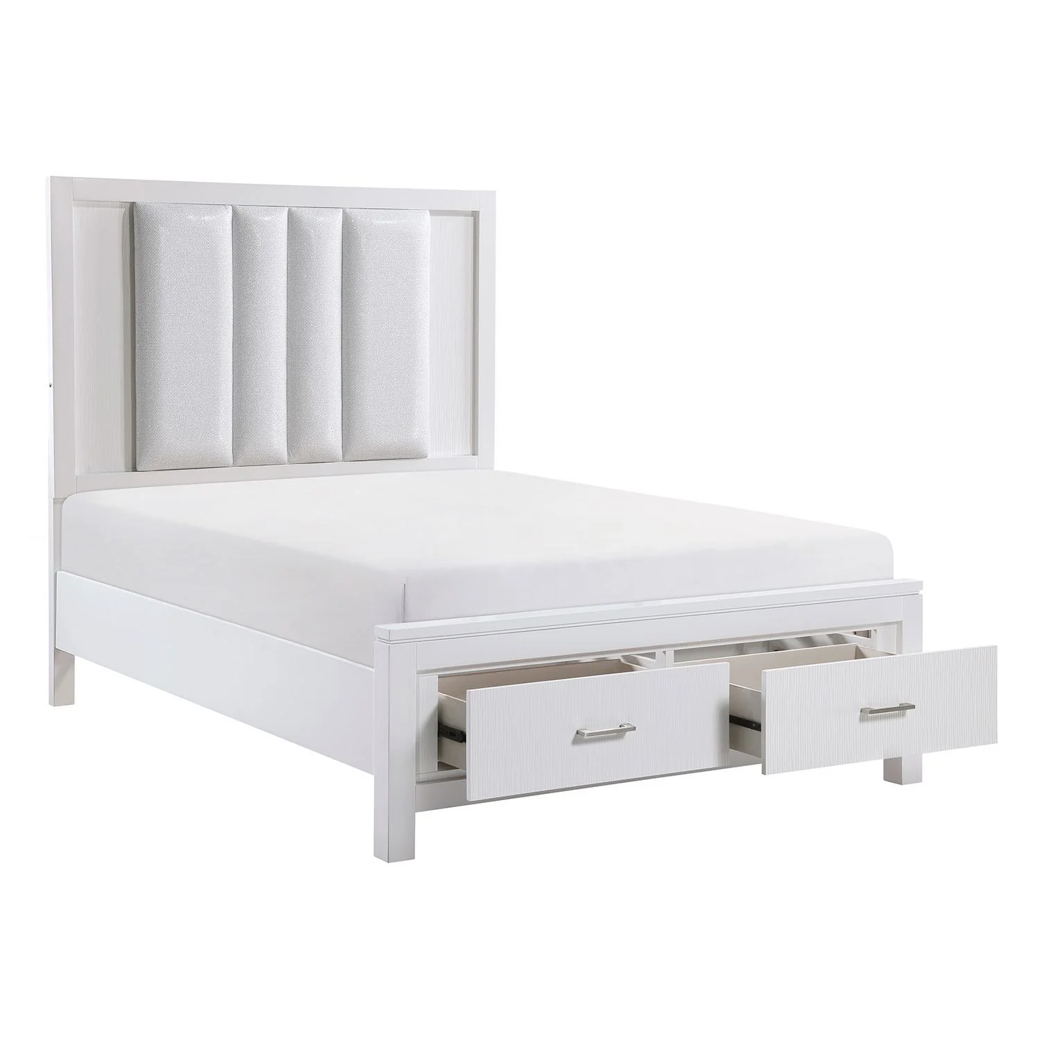 Paris 3-Piece Queen Storage Bed with LED Lighting - White, Silver - Image 5