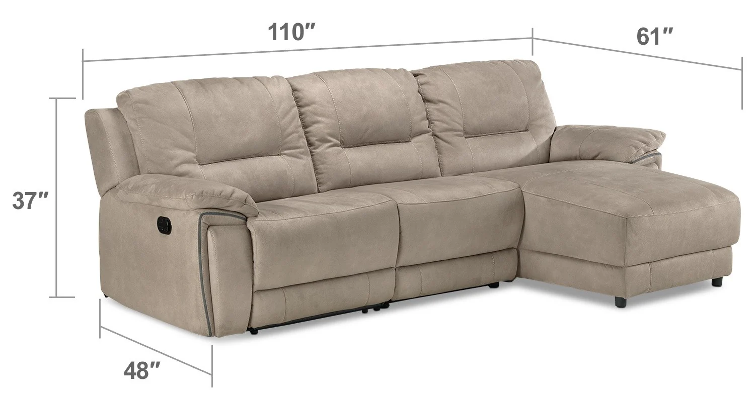 Pasadena 3-Piece Reclining Sofa with Right-Facing Chaise - Light Grey - Image 8