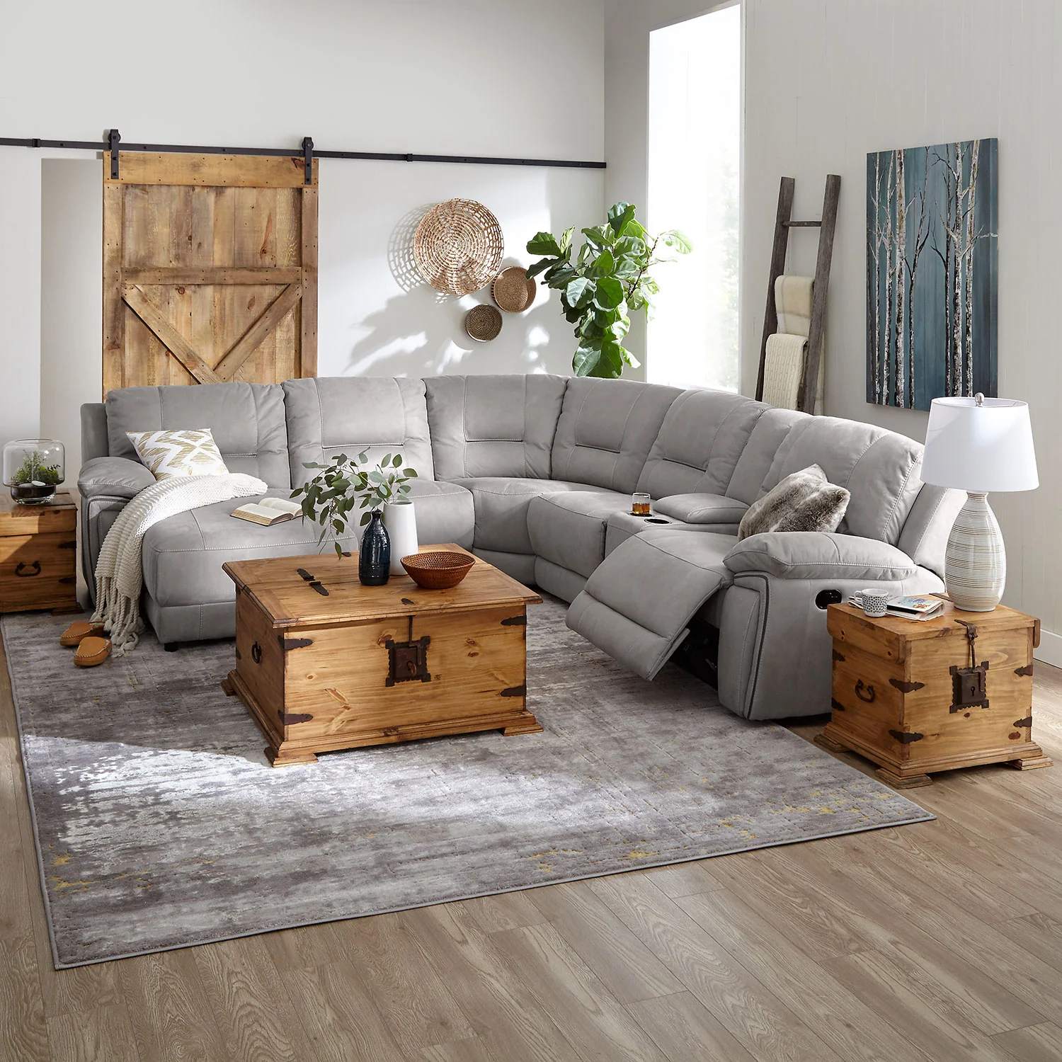 Pasadena 6-Piece Reclining Sectional with Left-Facing Chaise - Light Grey - Image 12