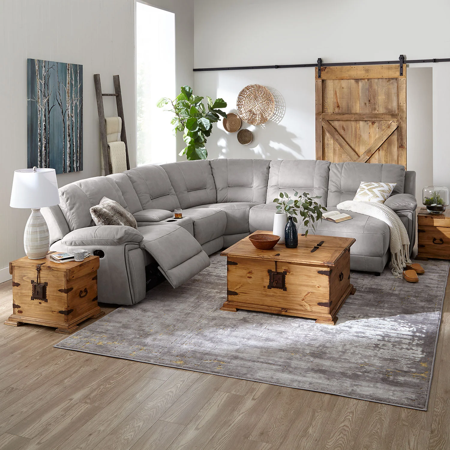 Pasadena 6-Piece Reclining Sectional with Right-Facing Chaise - Light Grey - Image 12