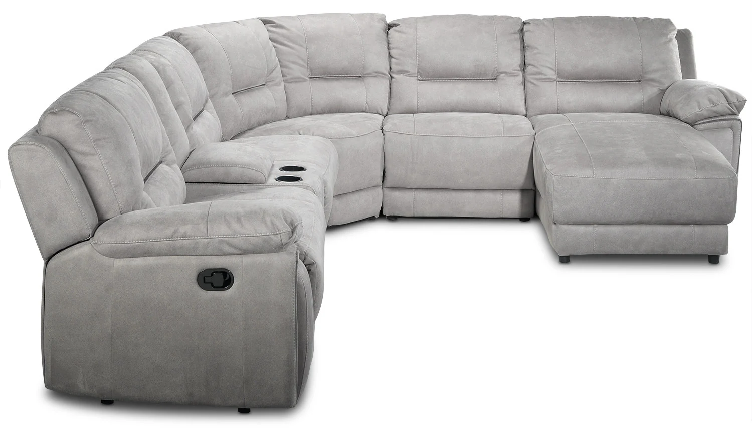 Pasadena 6-Piece Reclining Sectional with Right-Facing Chaise - Light Grey - Image 6
