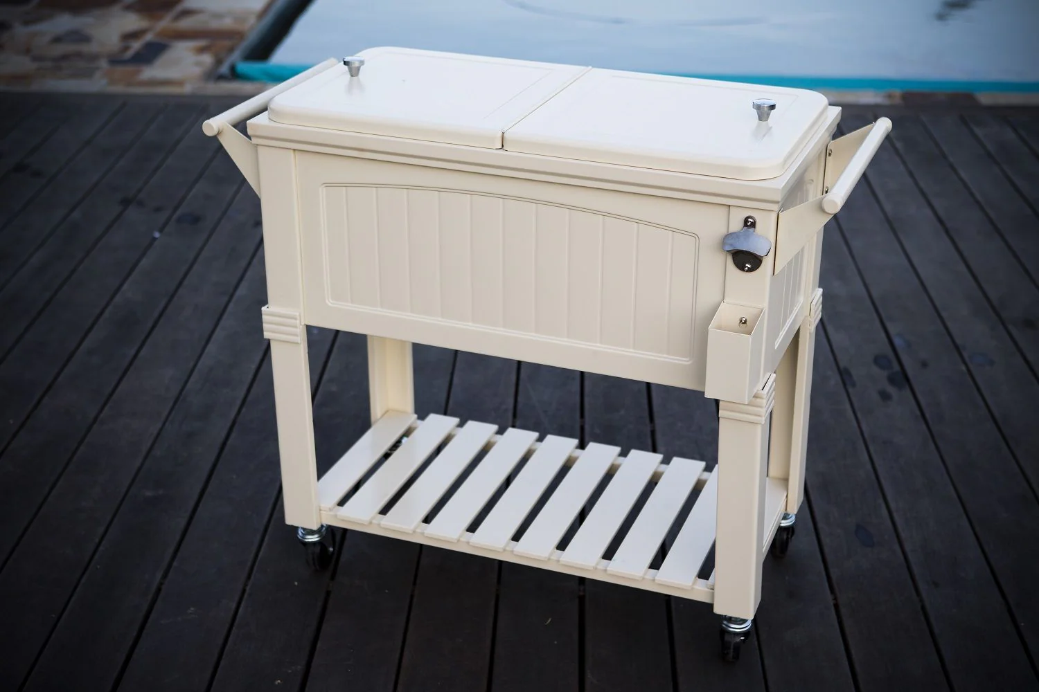 Permasteel 80Qt Furniture Style Patio Cooler - Cream - Image 4