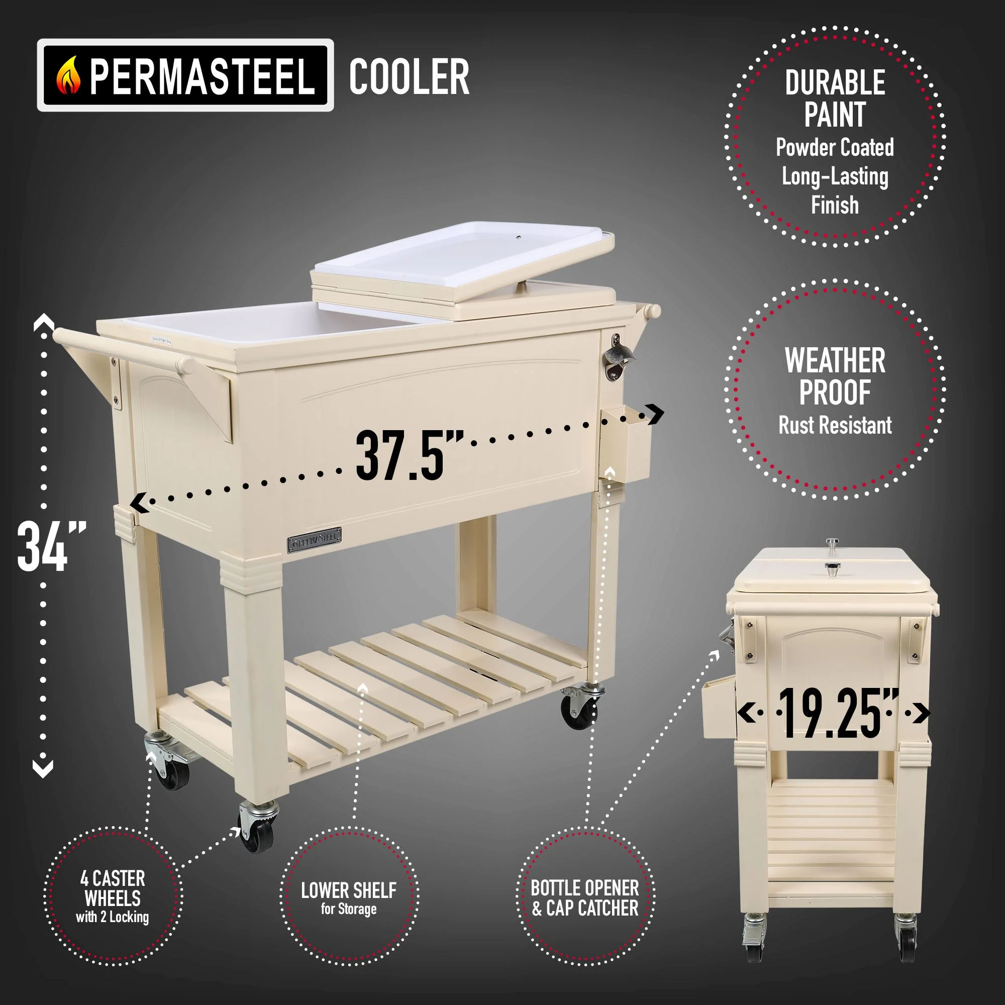 Permasteel 80Qt Furniture Style Patio Cooler - Cream - Image 6