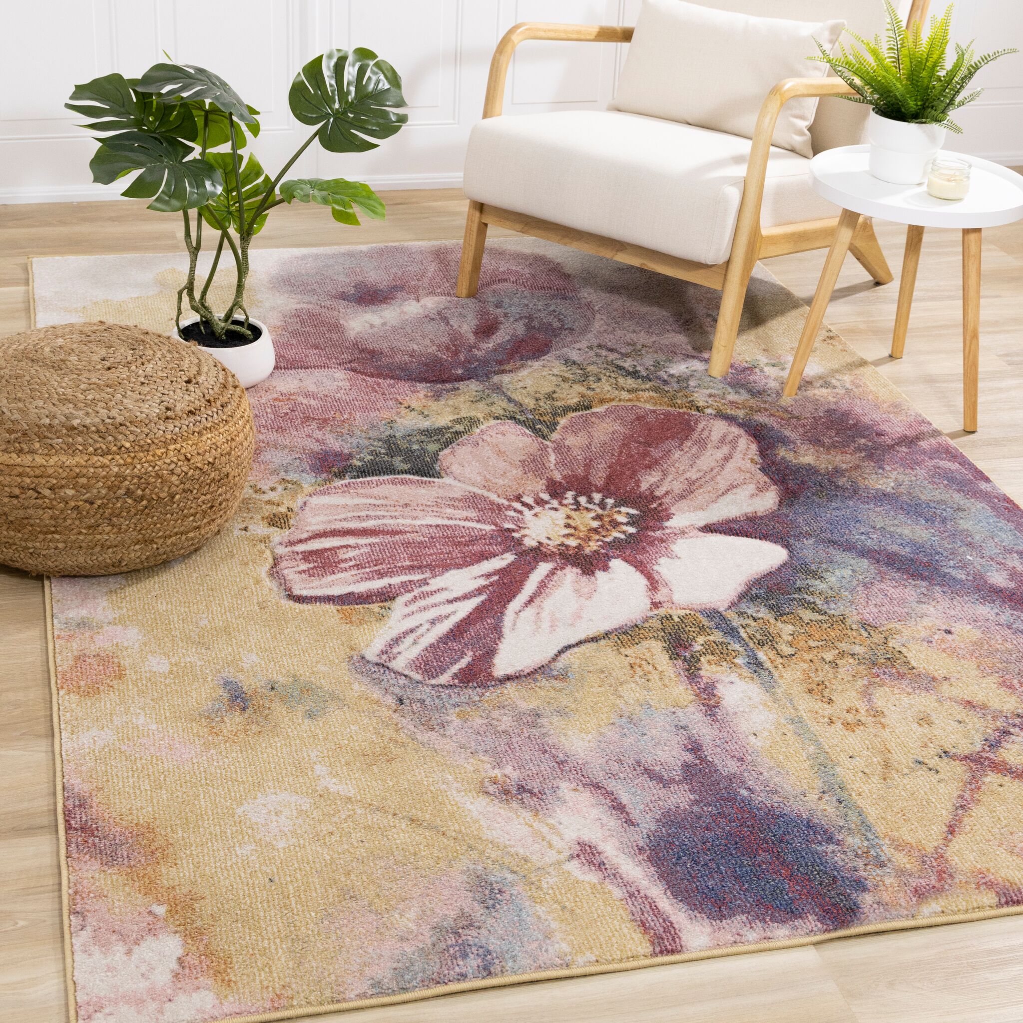 Petal Dreams 7'10" x 10'6" Poppy Design Area Rug - Pink, Blue, White - Image 2