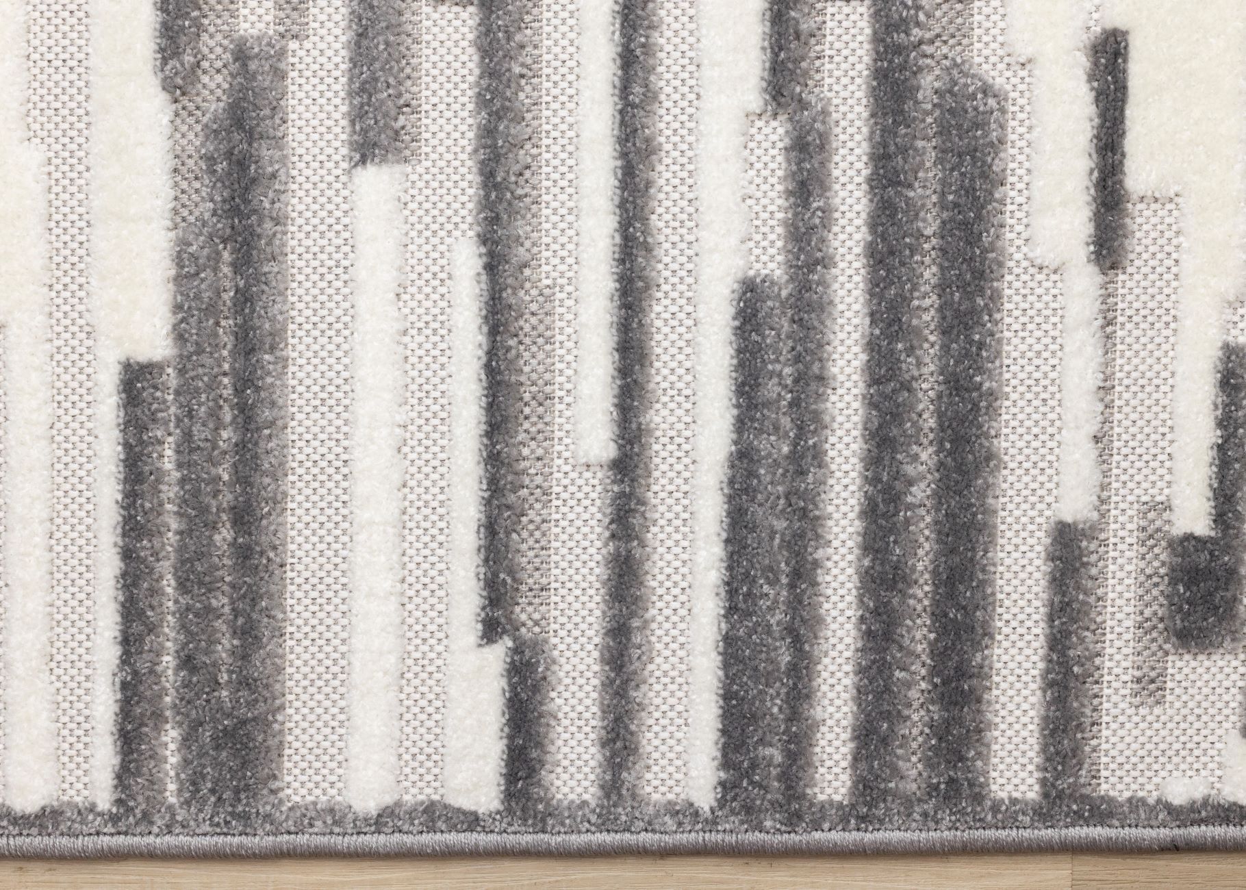Pixel Drift 5'3" x 7'7" Broken Lines Design Area Rug - Grey, White - Image 6