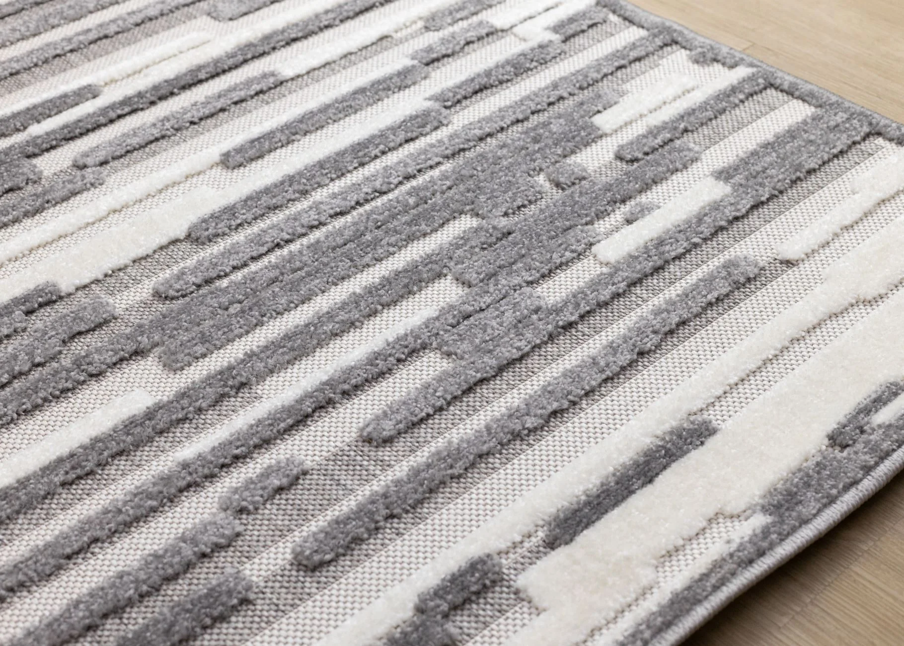 Pixel Drift 6'7" x 9'6" Broken Lines Design Area Rug - Grey, White - Image 2