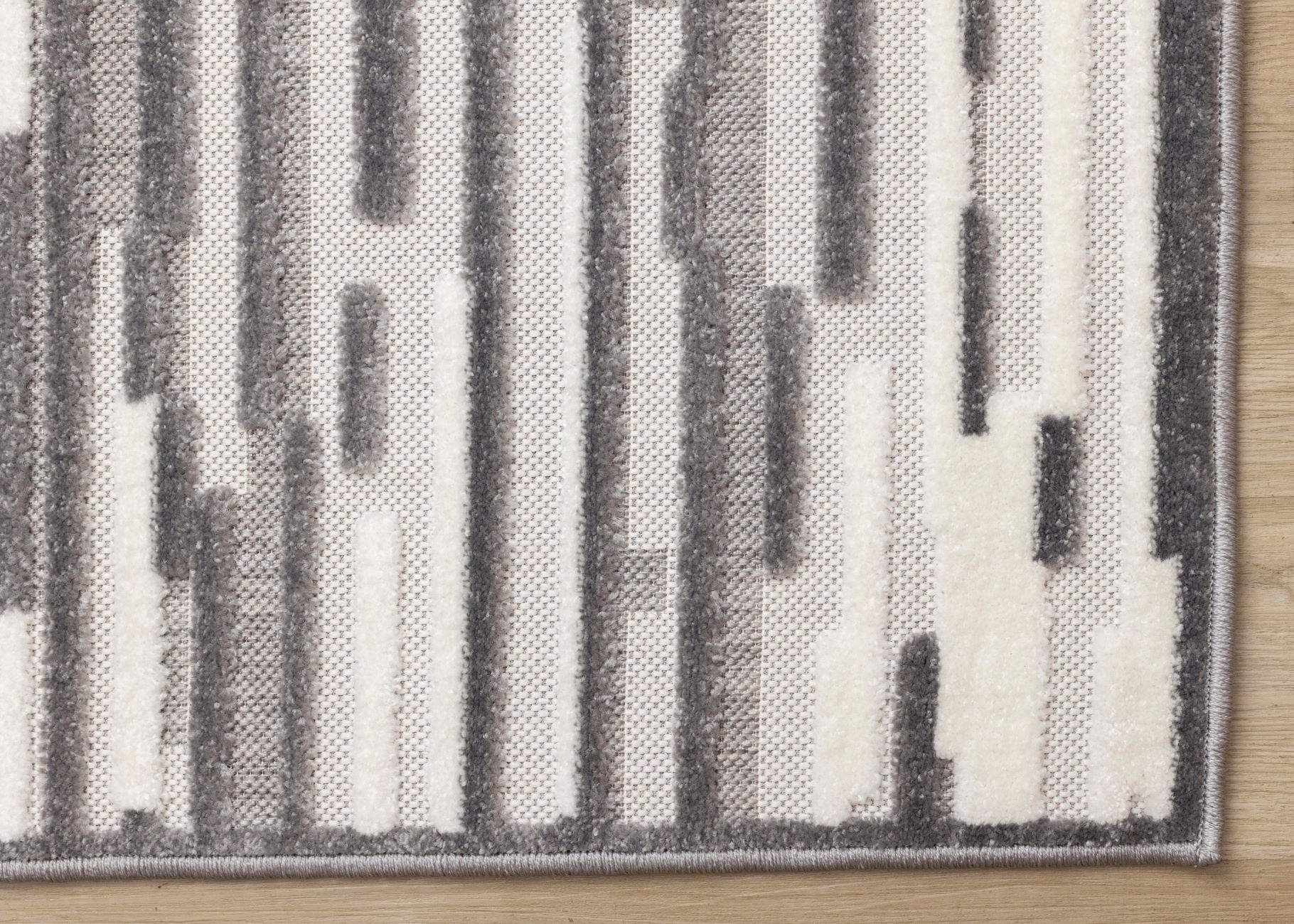 Pixel Drift 6'7" x 9'6" Broken Lines Design Area Rug - Grey, White - Image 3