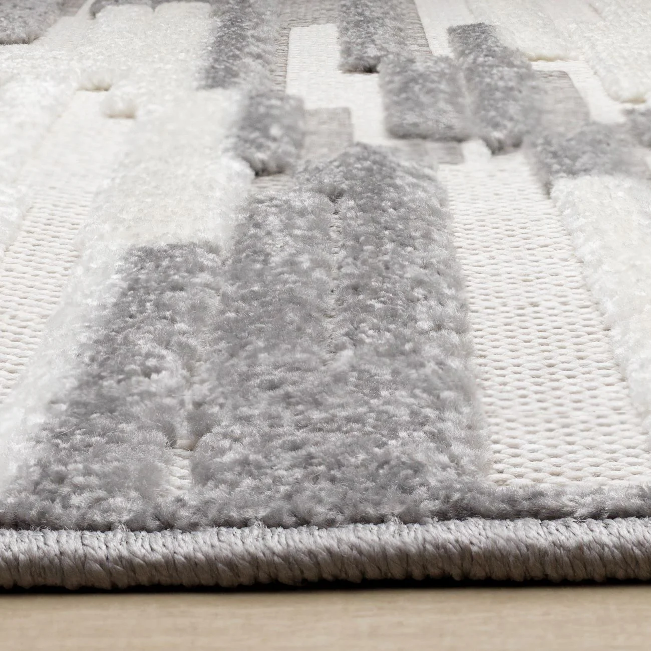 Pixel Drift 6'7" x 9'6" Broken Lines Design Area Rug - Grey, White - Image 7