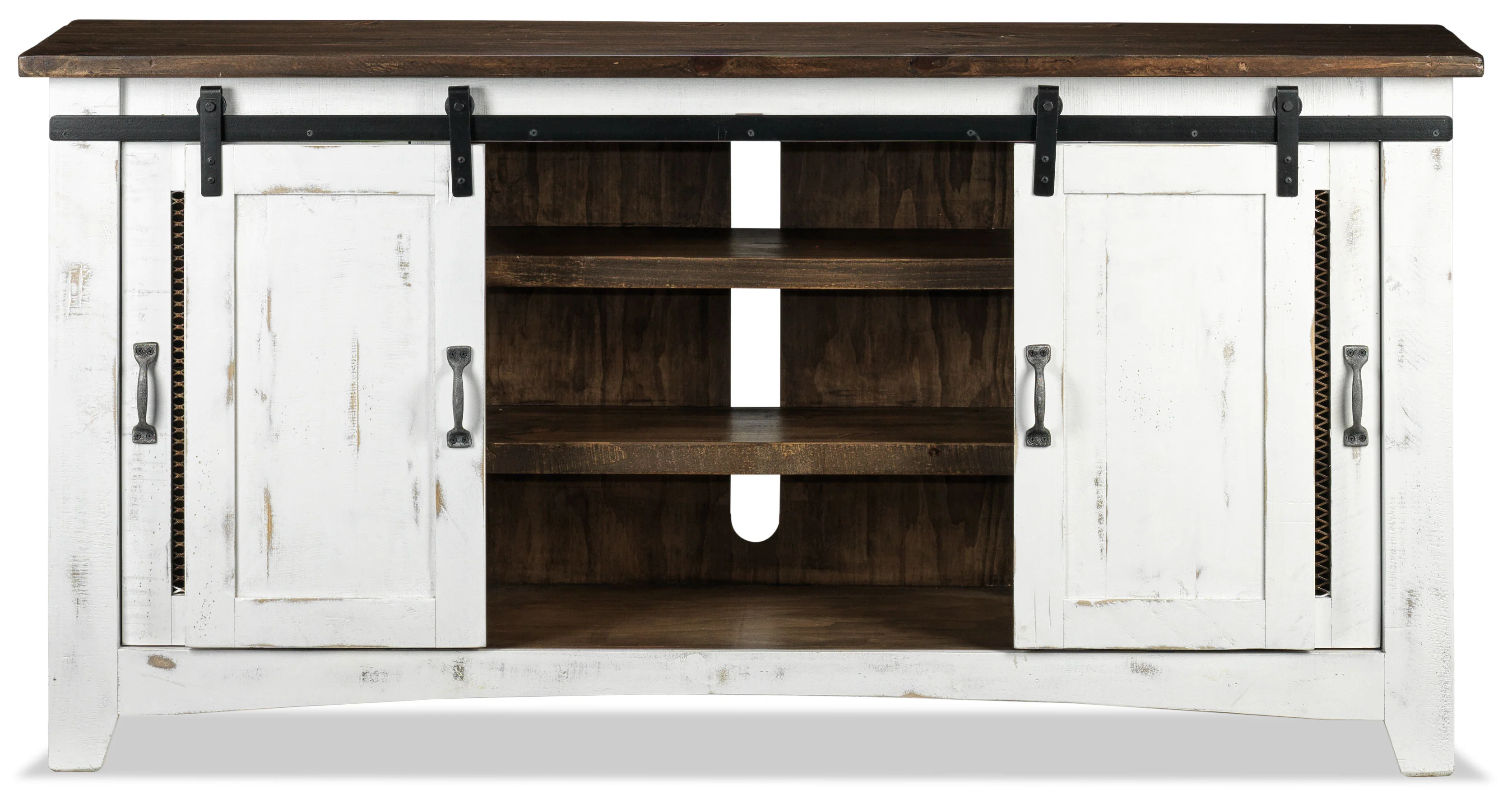 Pueblo 80" TV Stand - Weathered White - Image 4