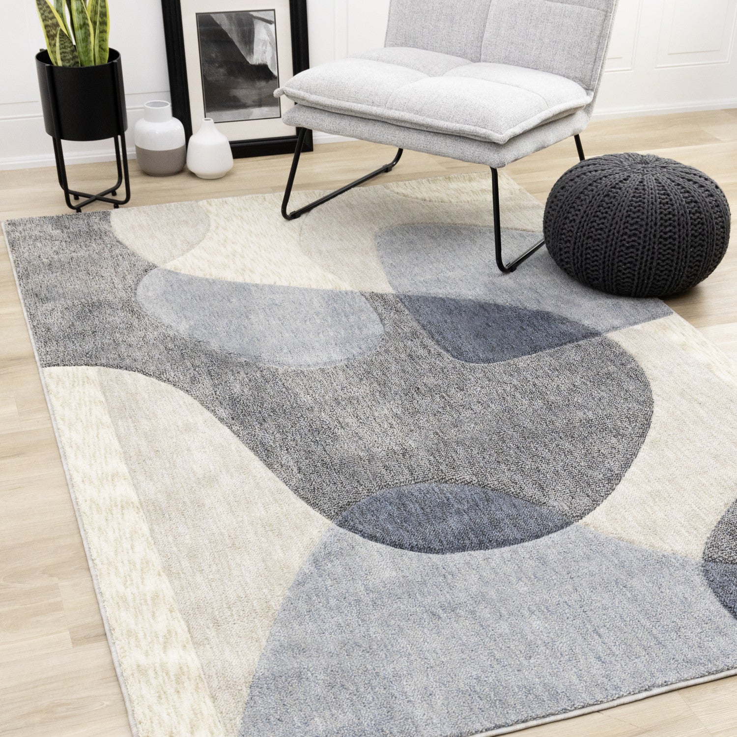 Recycled Polyester Modern Teardrop Area Rug - 8' X 11' - Blue/Grey - Image 2