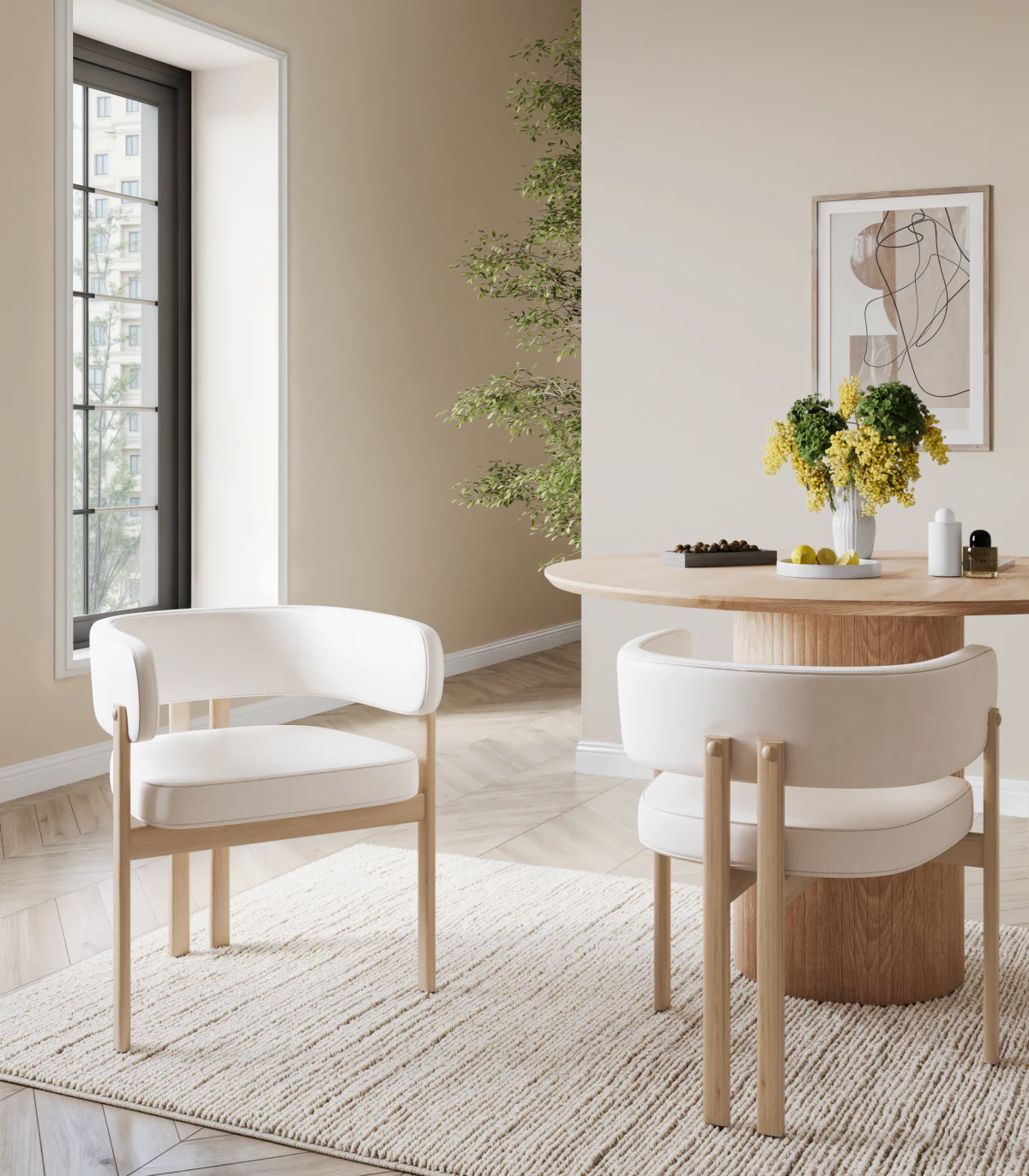 Rhett Dining Chair - Cream/Oak - Set of Two - Image 2