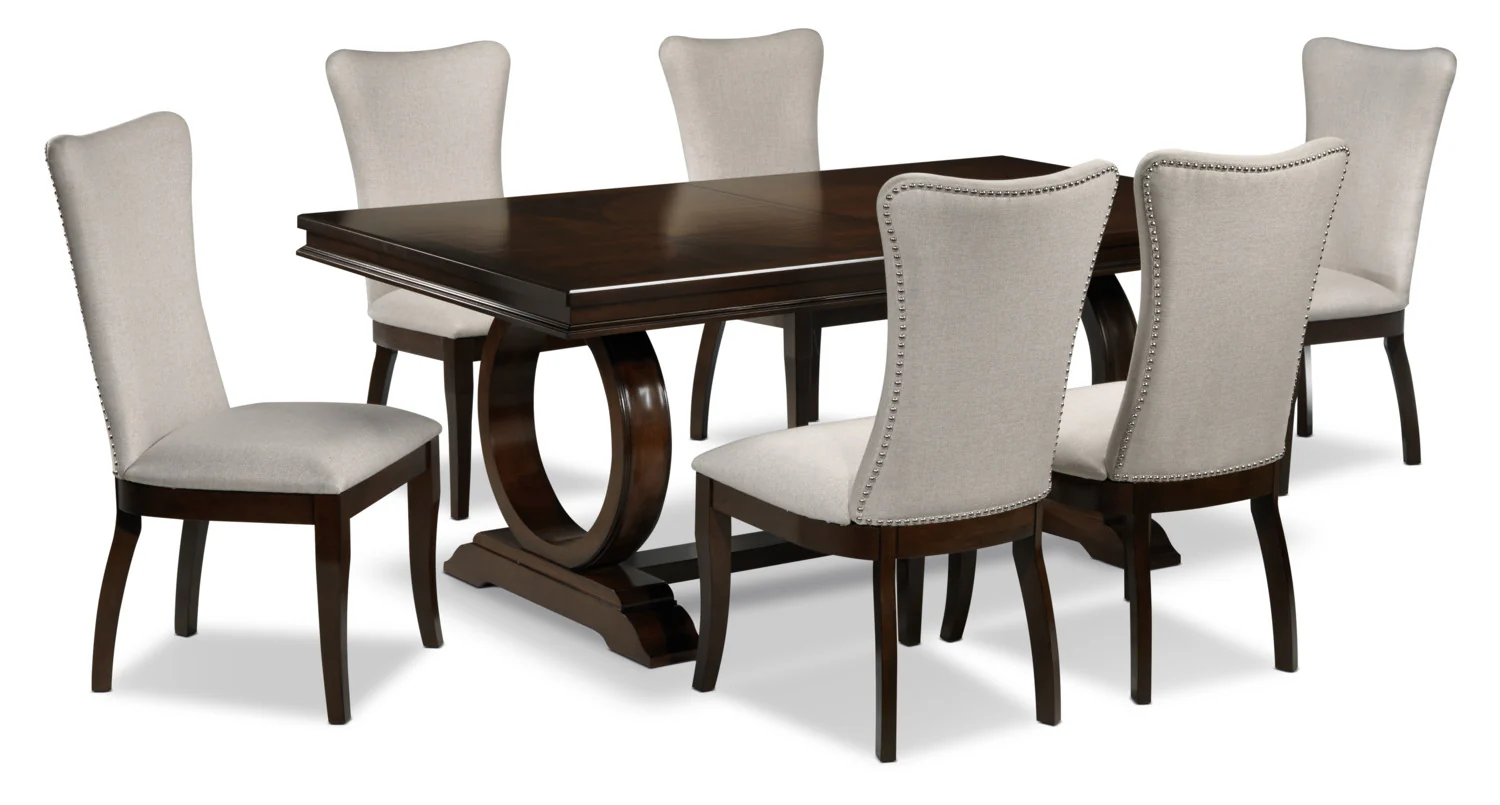 Rosario 7-Piece Extendable Dining Set - Cherry and Beige - Image 7