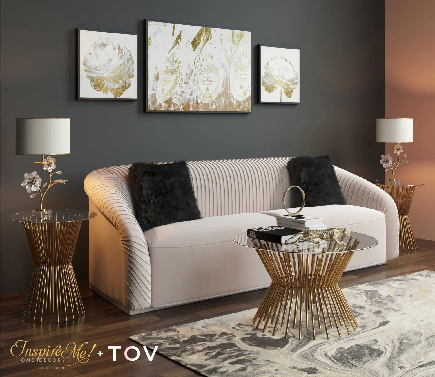 Rossio Pedestal Glass End Table - Satin Gold - Image 2