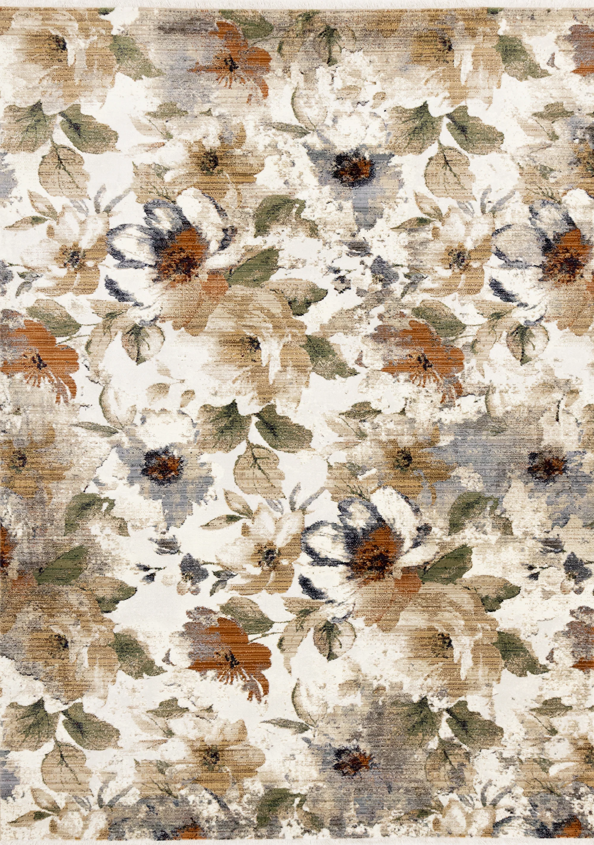 Rustic Garden 5'3" x 7'7" Warm Toned Floral Print Area Rug - Cream