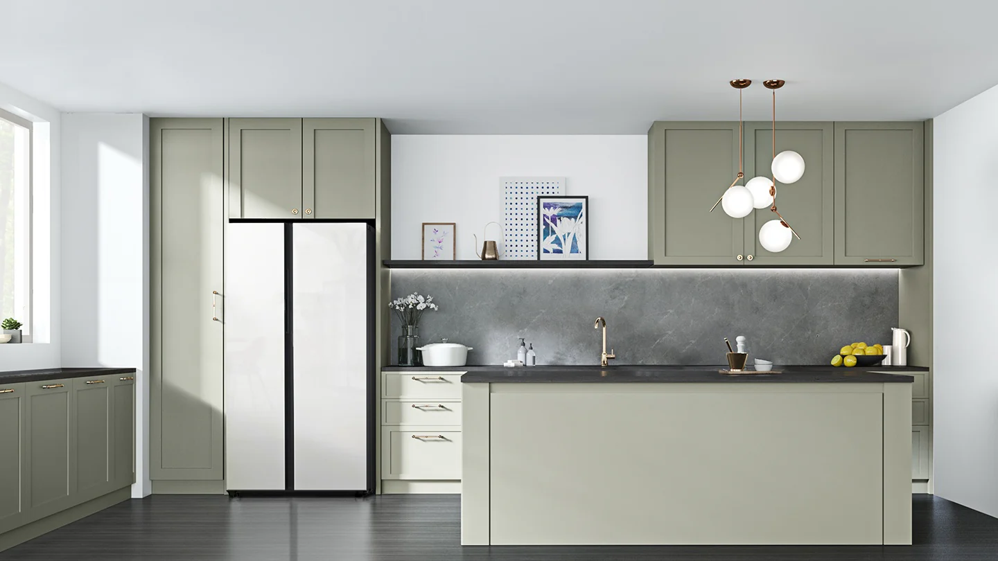 Samsung BESPOKE 36" 22.6 Cu. Ft. White Glass Side-by-Side Refrigerator with Beverage Center - RS23CB760012AA - Image 9