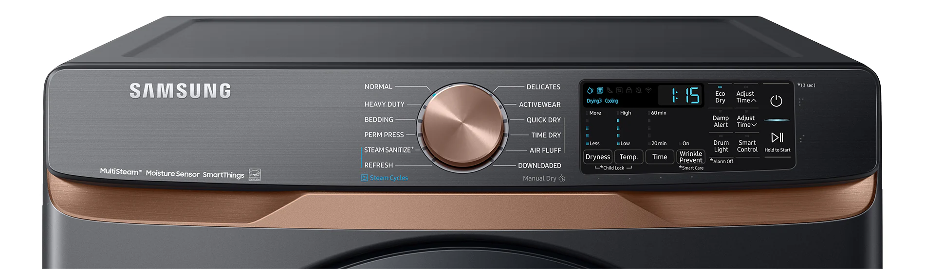 Samsung Black Stainless Steel Front Load Dryer with Steam Sanitize (7.5cu.ft.) - DVE50BG8300VAC - Image 3