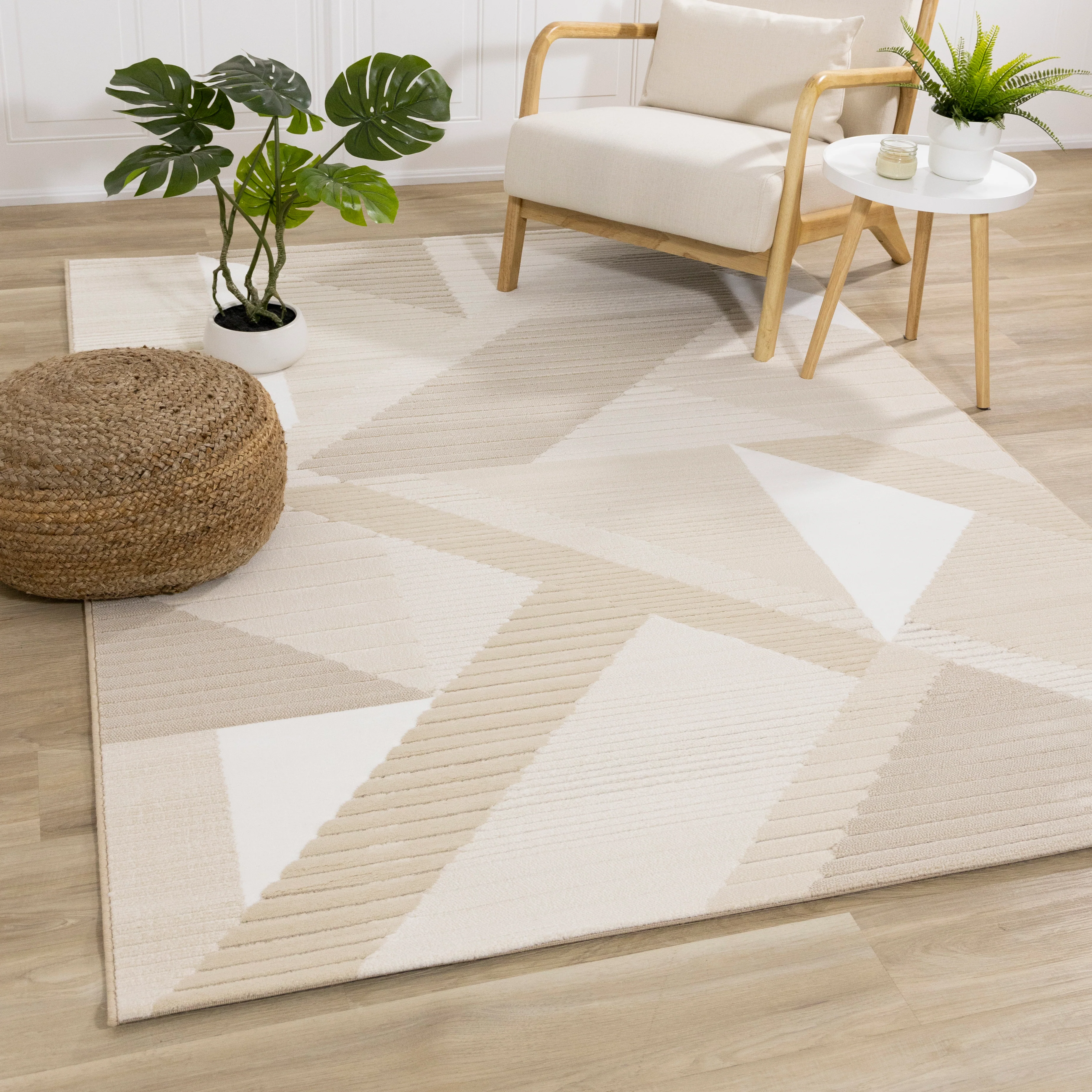Sandstone Plains 5'3" x 7'7" Elegant Contemporary Geometric Pattern Area Rug - Cream - Image 3