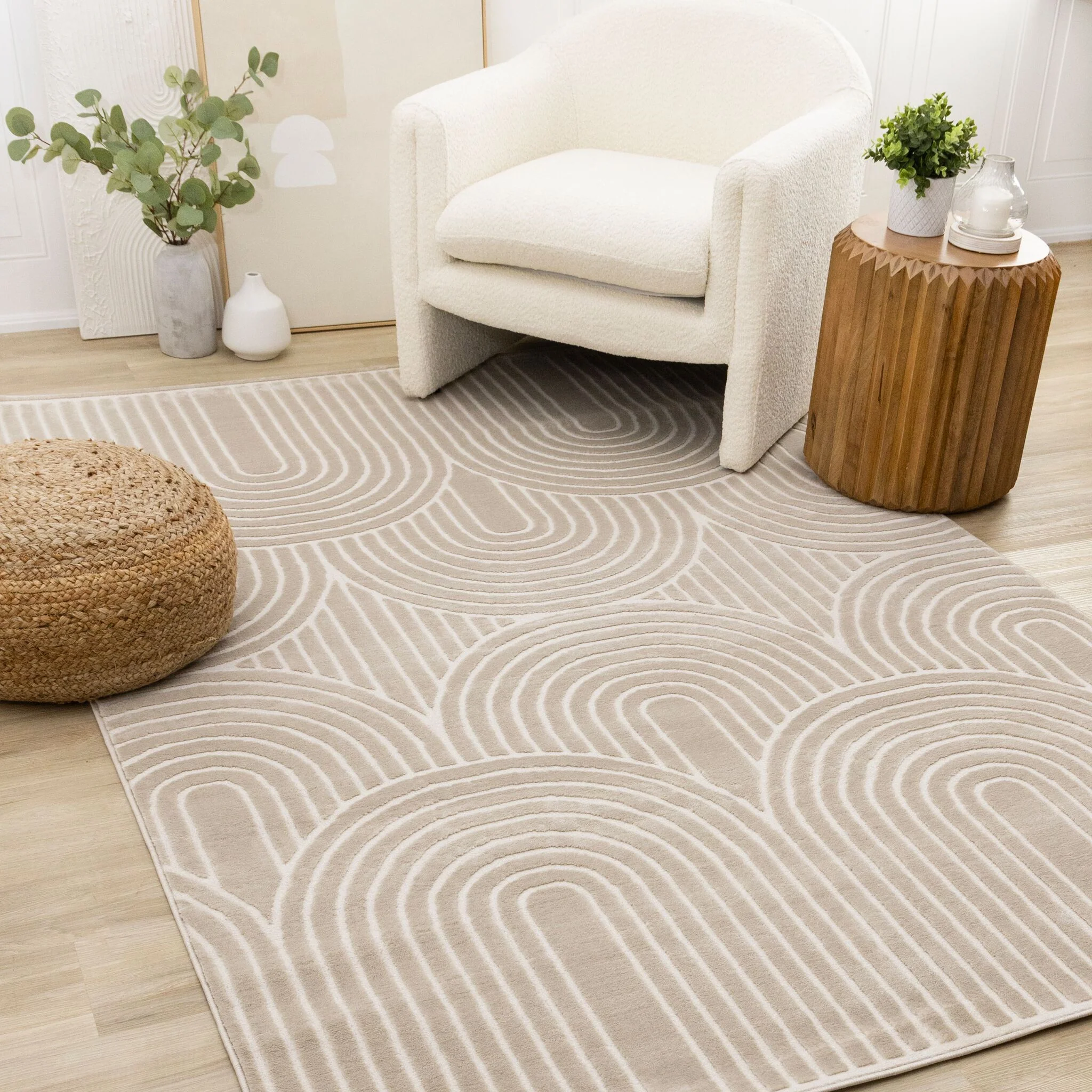 Sculpted Dunes 7'10" x 10'6" Modern Geometric Arches Pattern Area Rug - Cream, Beige - Image 2