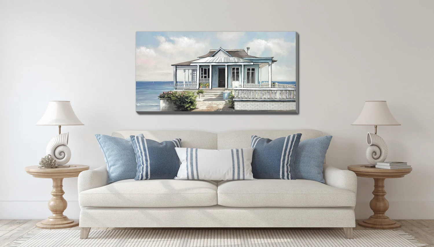 Seaside Cottage Wall Art - Blue/White - 28 X 56 - Image 2