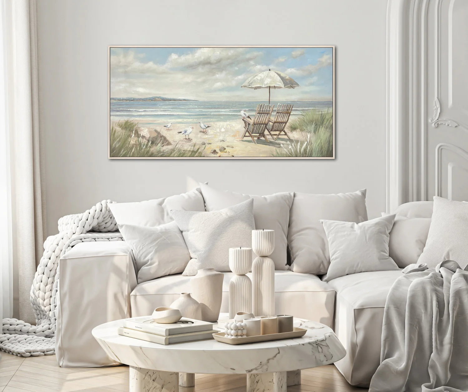 Seats by the Sea Wall Art - Blue/Beige - 24 X 48 - Image 2