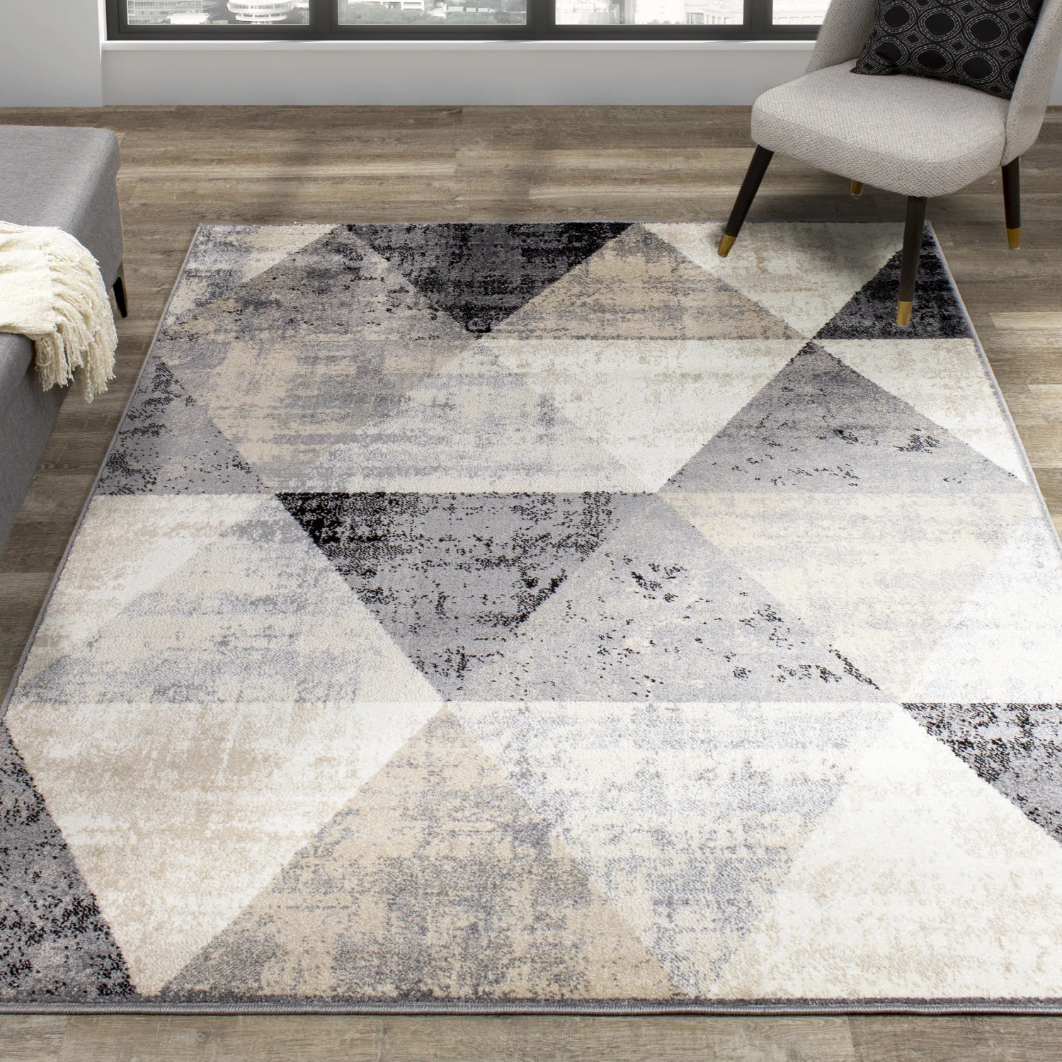 Siecle Triangle Shapes Area Rug - 5' X 8' - Cream/Beige - Image 2