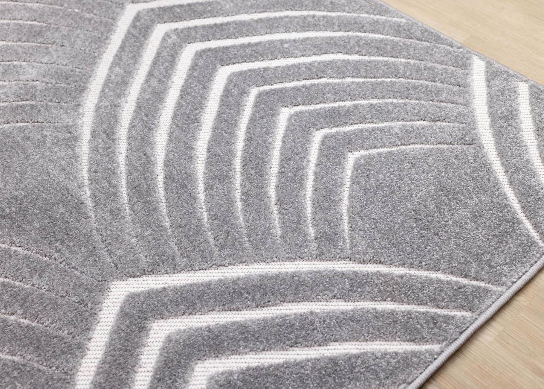 Silver Arches 6'7" x 9'10" Geometric Area Rug - Grey, White - Image 3